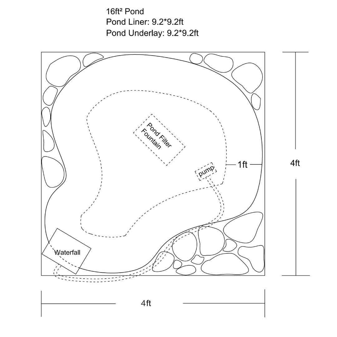 4′ x 4′ Pond Pro Kit | 5-in-1 Filter, Waterfall, Lights, Pond Liner & Underlayment