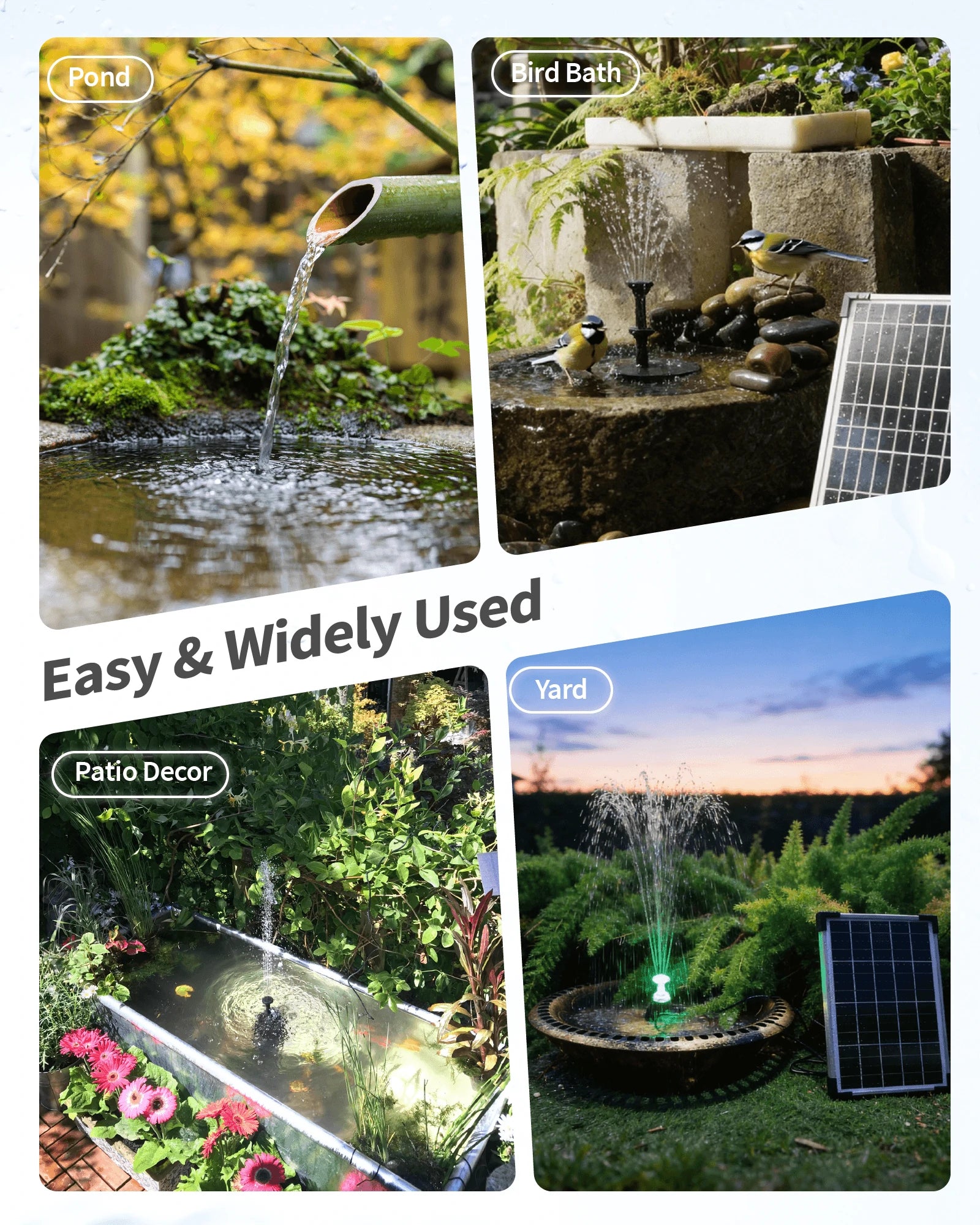 12W Solar Water Fountain Pump with Battery & Light