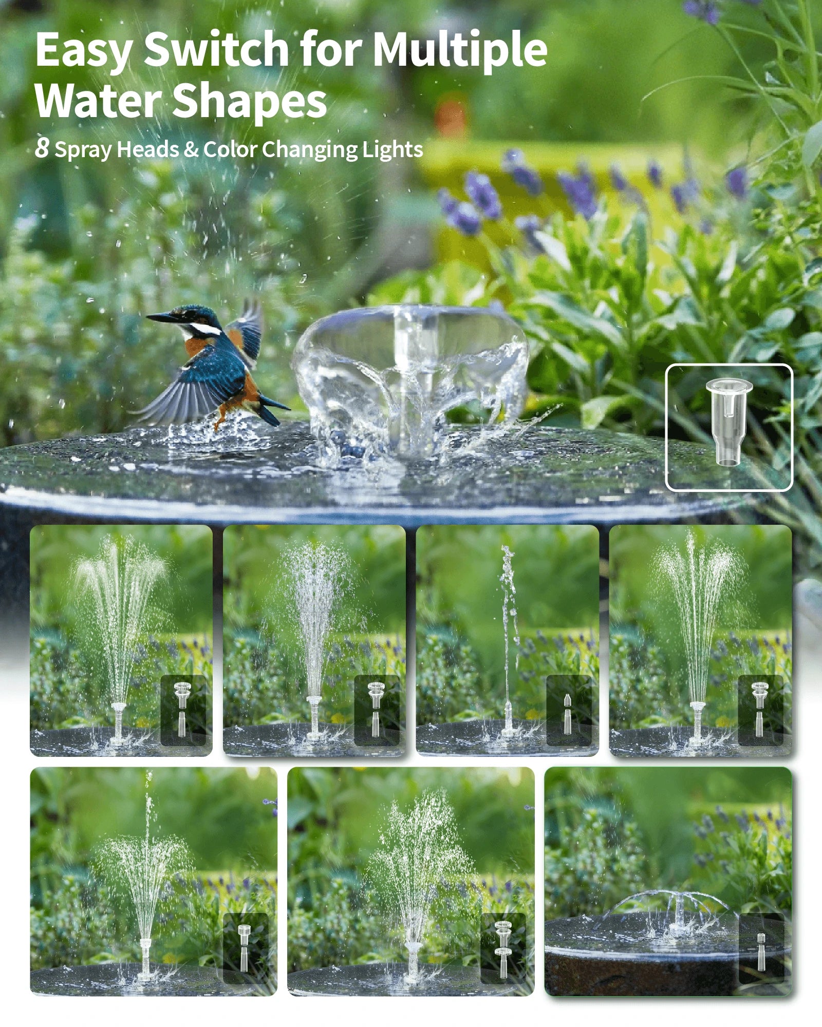 12W Solar Water Fountain Pump with Battery & Light