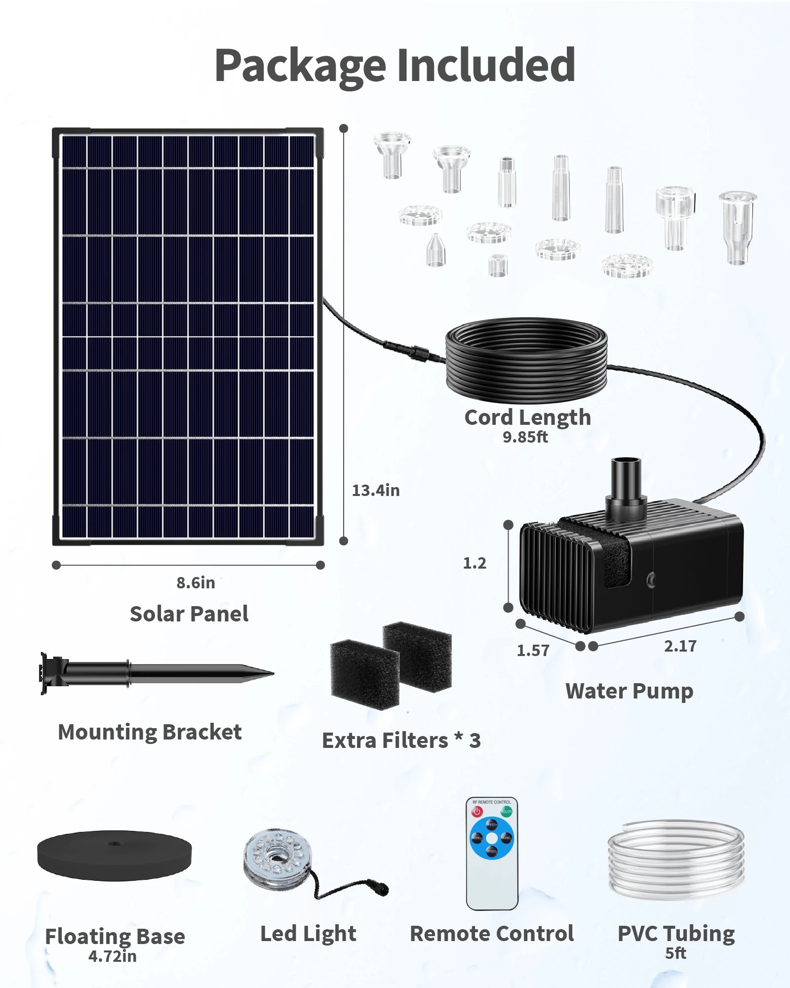 12W Solar Water Fountain Pump with Battery & Light