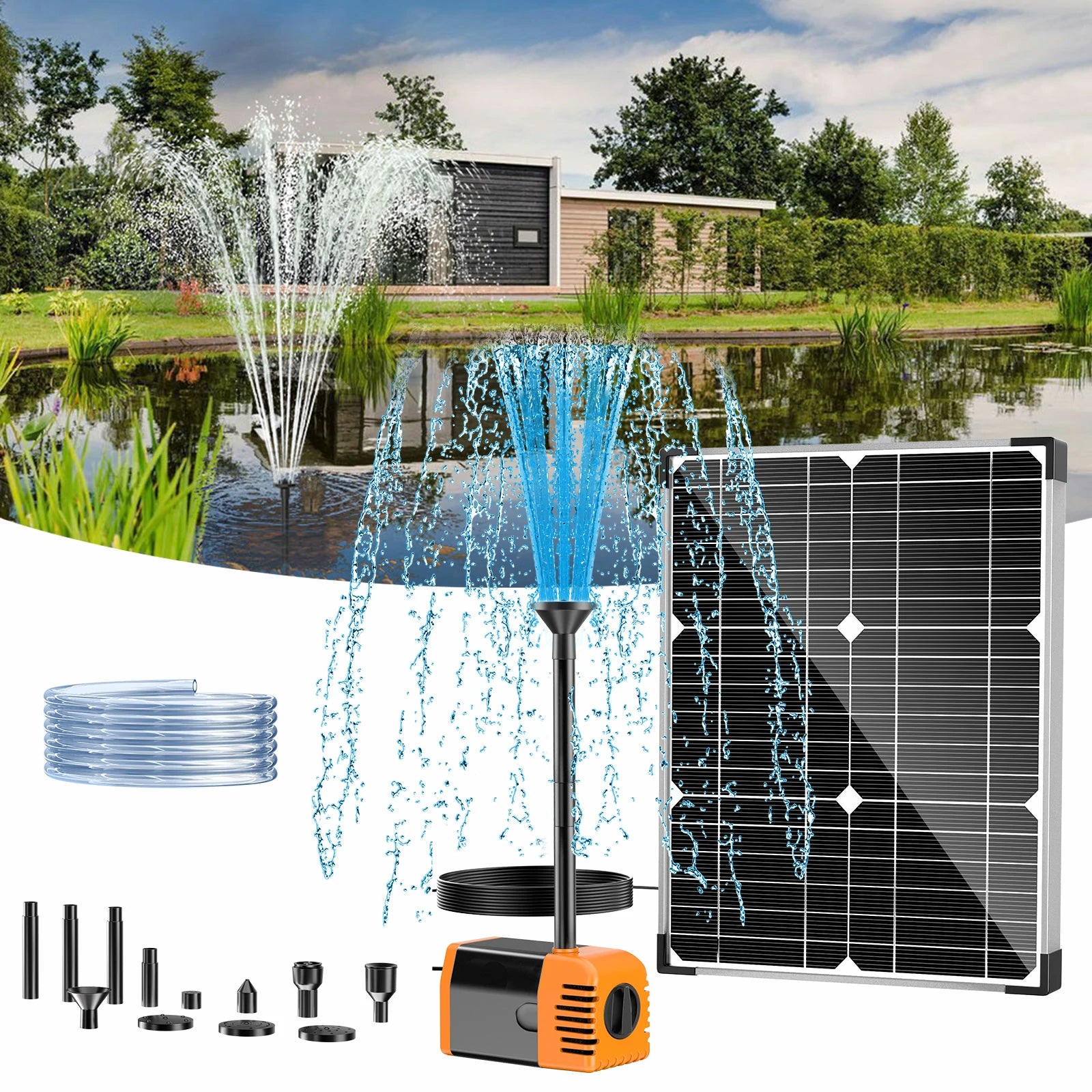 Pompe solaire pour fontaine à eau 20 W 280 GPH (orange)