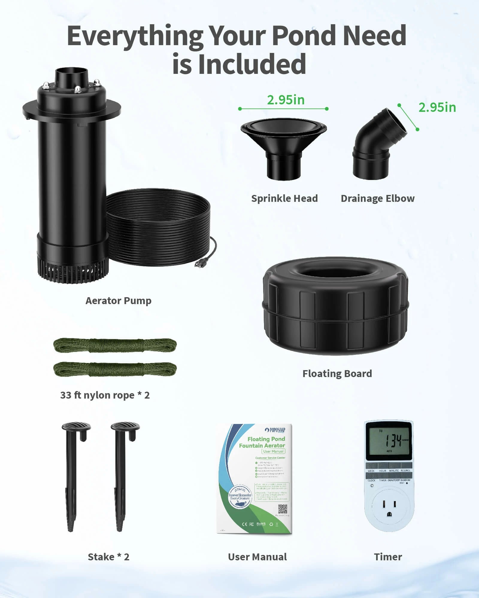 8000GPH Pond Fountain Aerator with Smart Timer