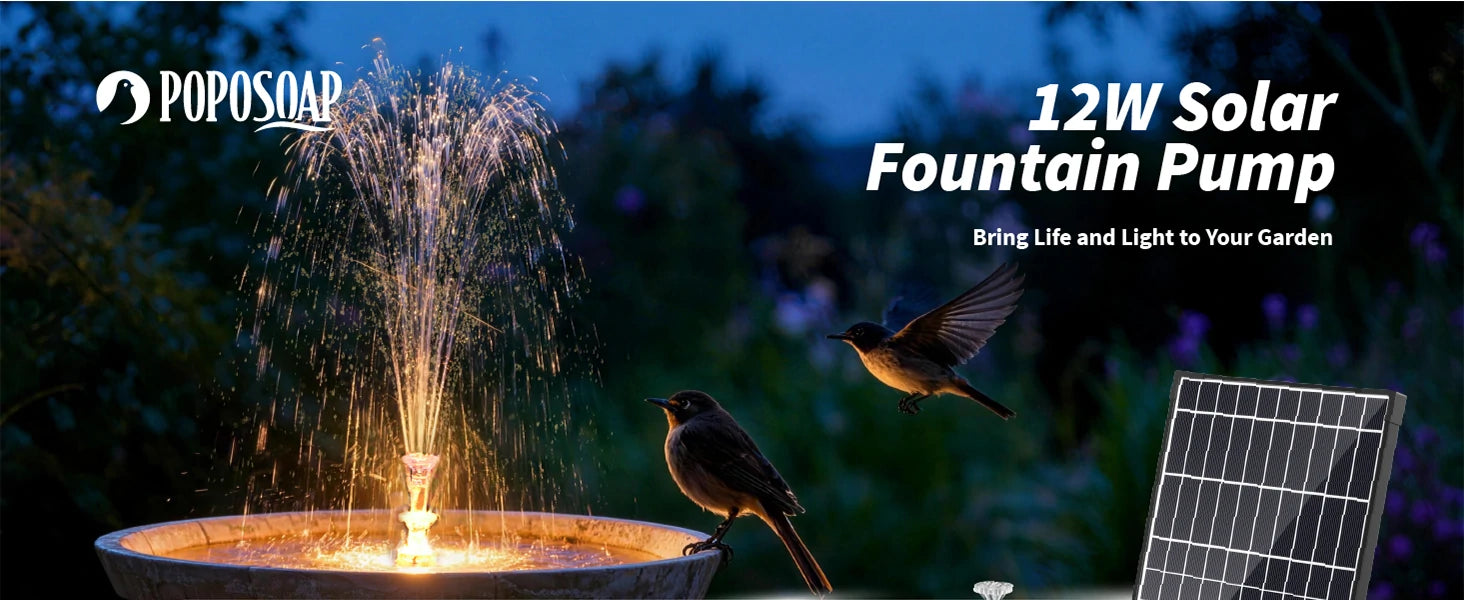 Bring Life and Light to Your Garden with POPOSOAP 12W Solar Fountain Pump