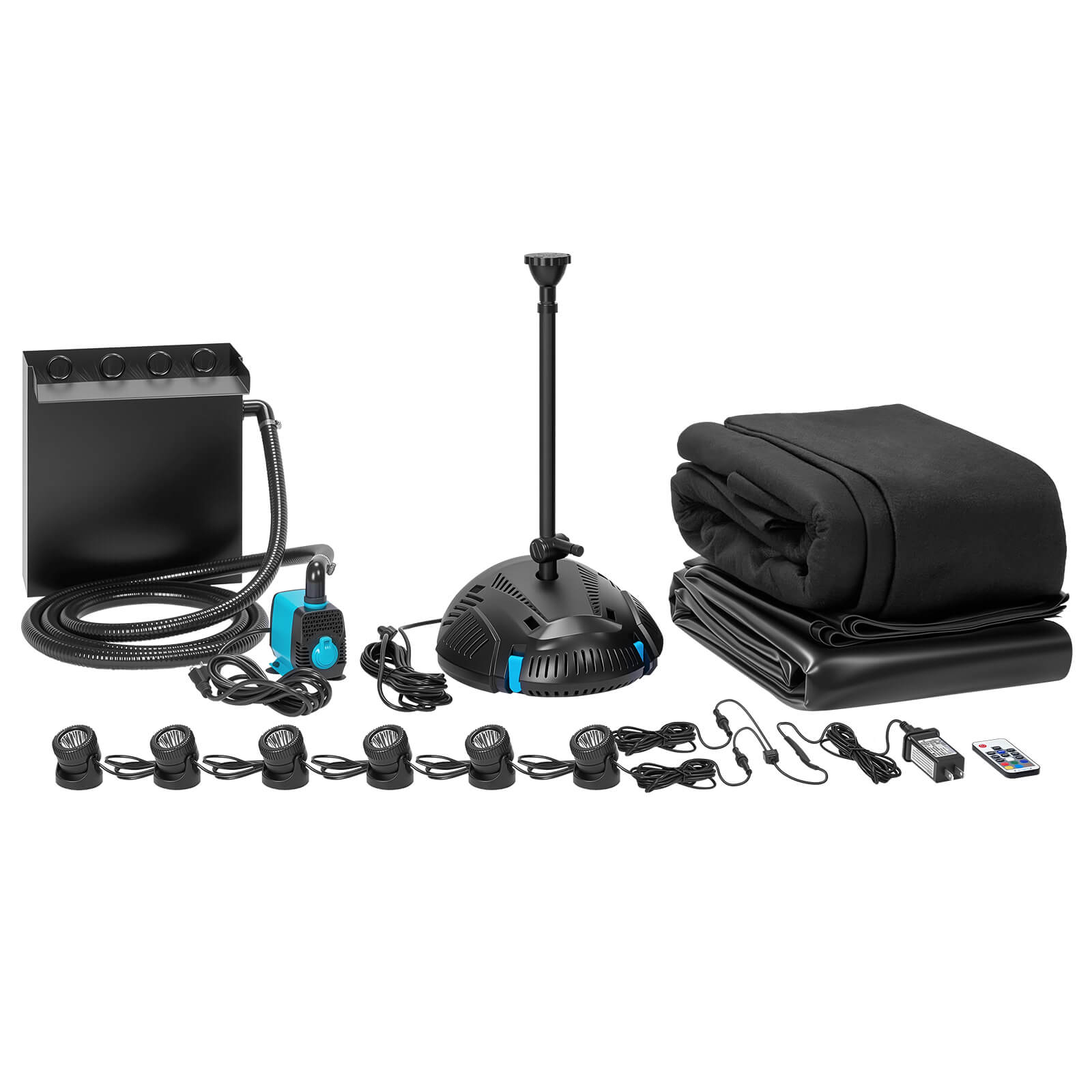 4′ x 4′ Pond Pro Kit | 5-in-1 Filter, Waterfall, Lights, Pond Liner & Underlayment