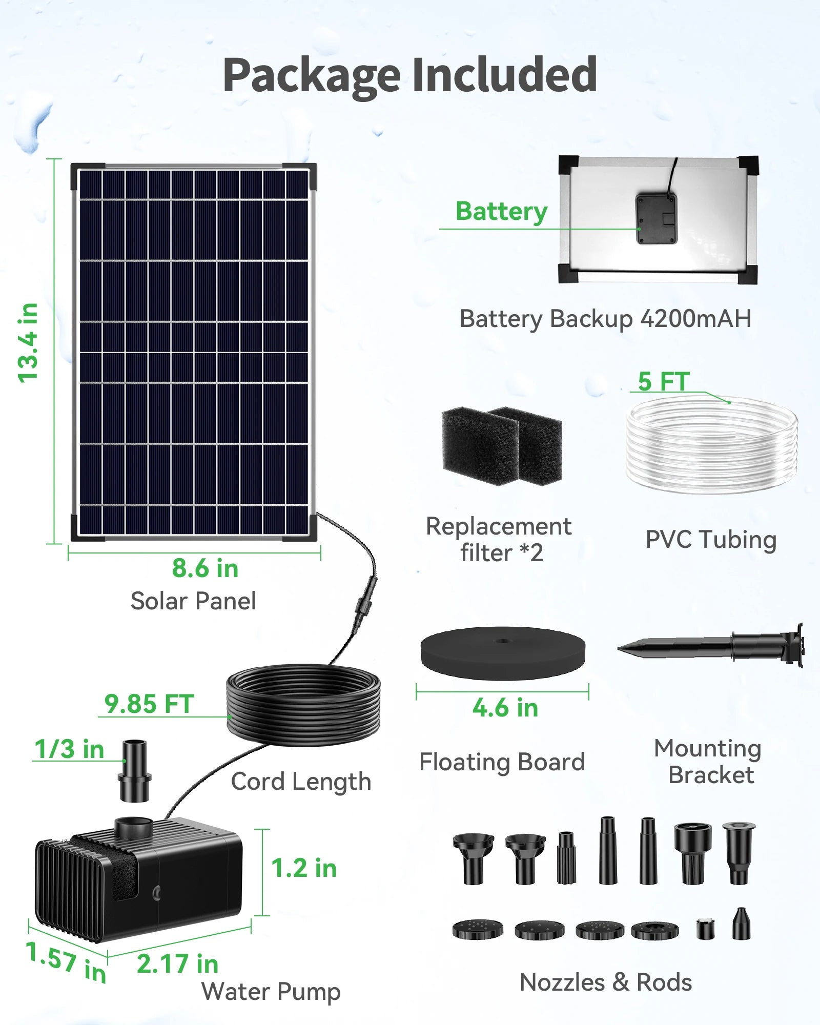12W Solar Bird Bath Fountain Pump with Battery