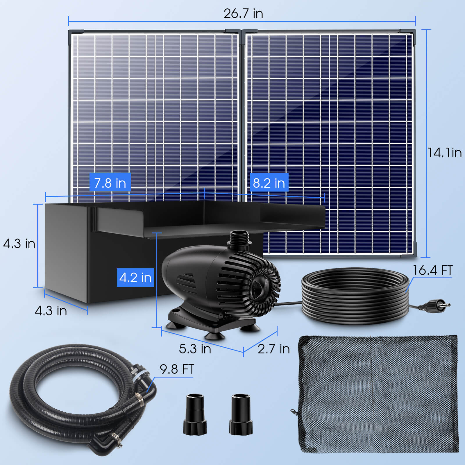 55W 580GPH Solar Waterfall Pump Kit with 8"x4.3" Spillway