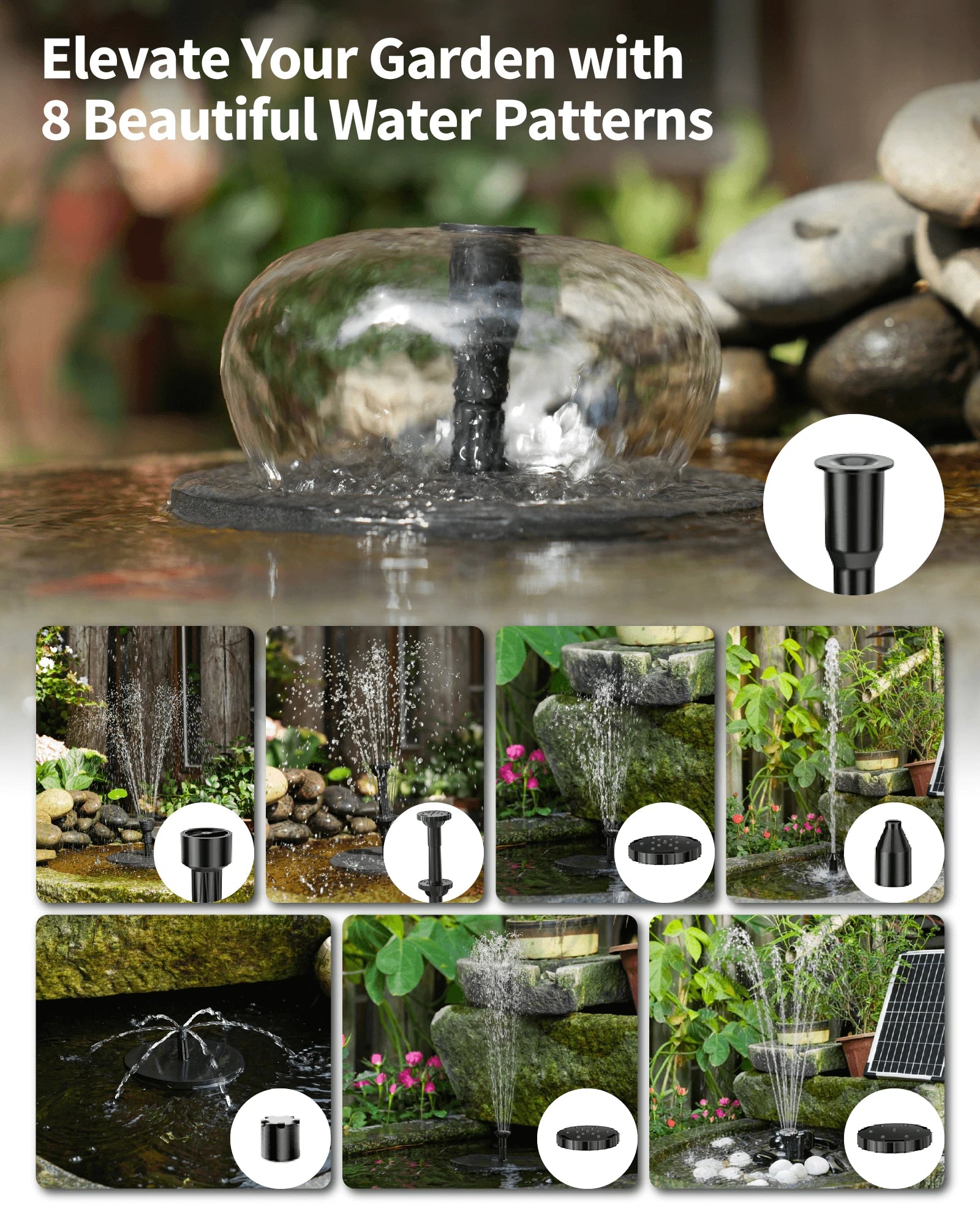 12W Solar Bird Bath Fountain Pump with Battery