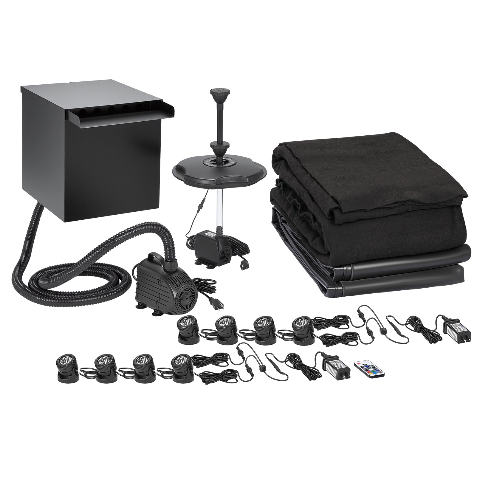 6′ x 6′ Pond Pro Kit | 5-in-1 Filter, Waterfall, Lights, Pond Liner & Underlayment