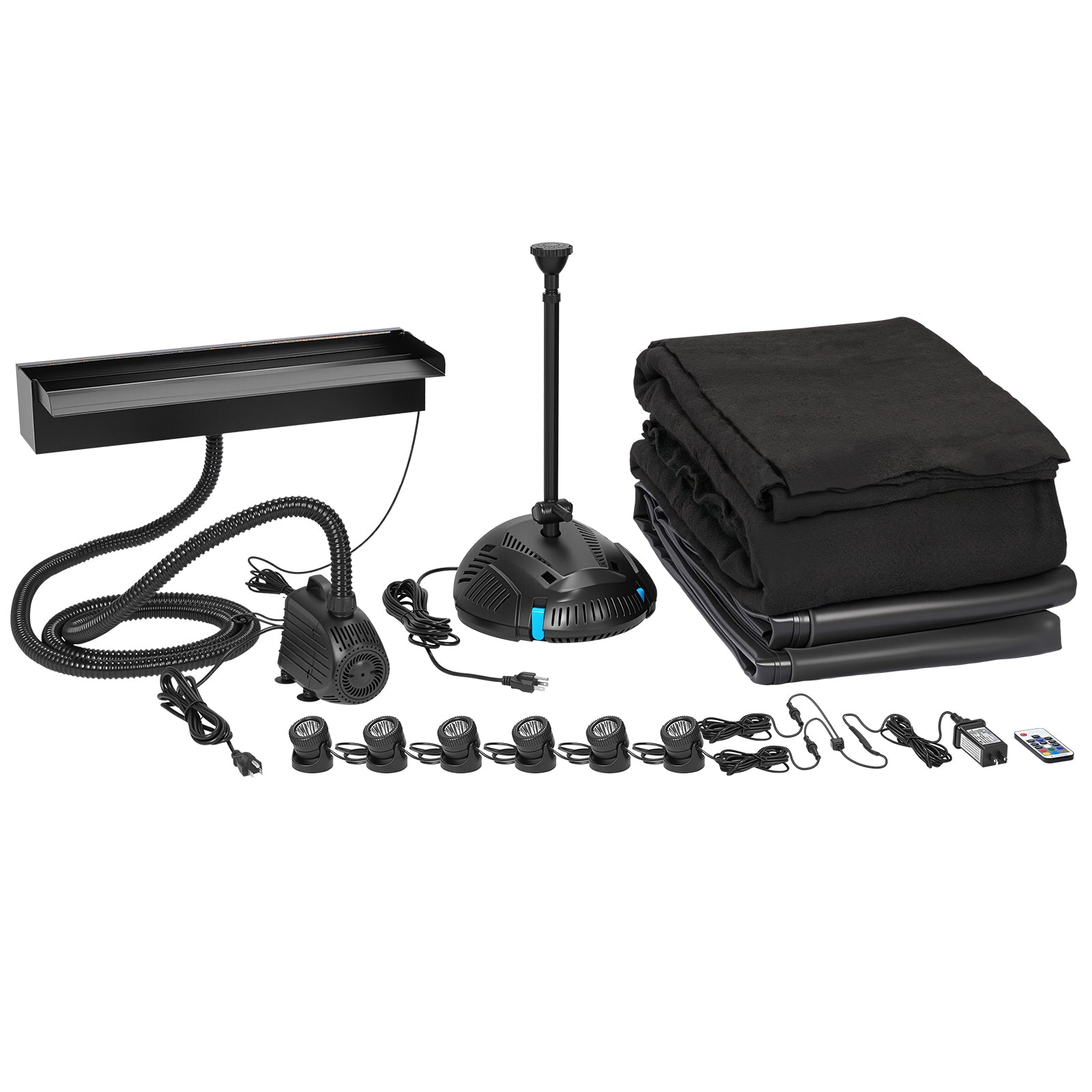 6′ x 6′ Pond Starter Kit | 5-in-1 Filter, Waterfall, Lights, Pond Liner & Underlayment