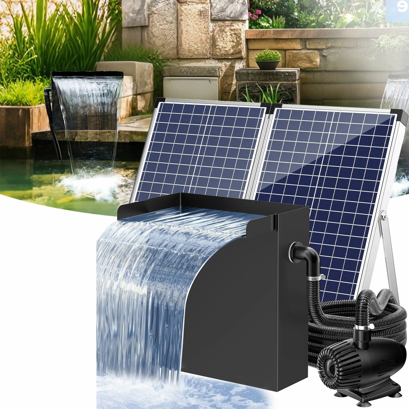 70W 680GPH Solar Waterfall Pump Kit with 12"x13.4" Spillway