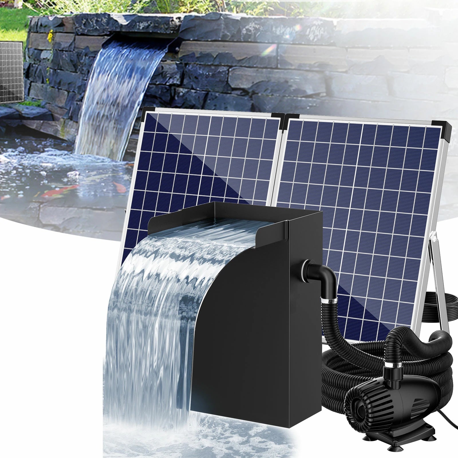 70 W 580 GPH Solarwasserpumpe mit Teich-Wasserfall-Box