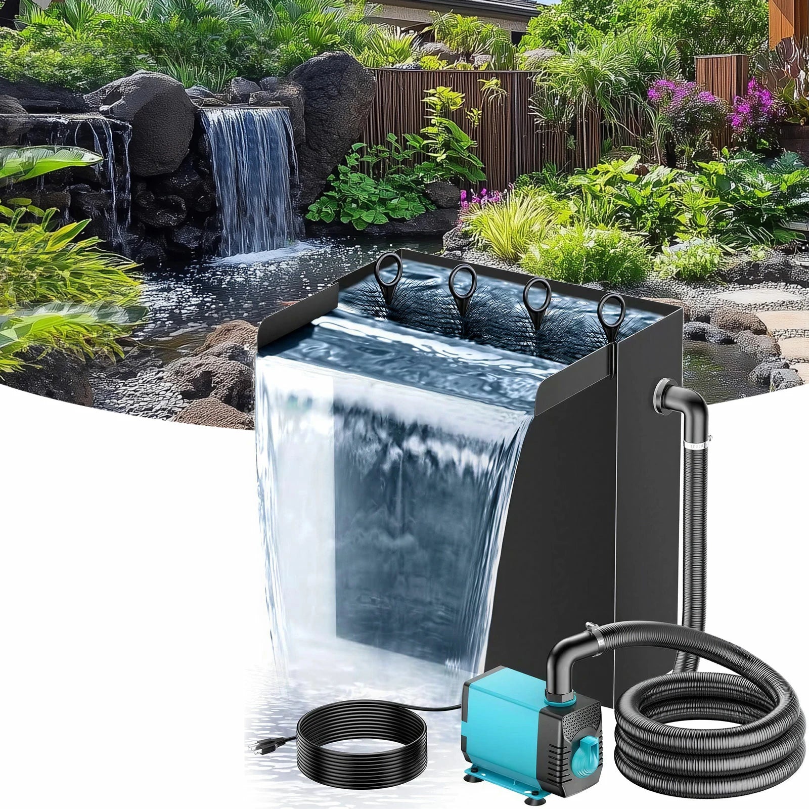 Elektrisches Wasserfallpumpen-Set (40 W, 660 GPH) mit 12" x 13,4" Überlauf
