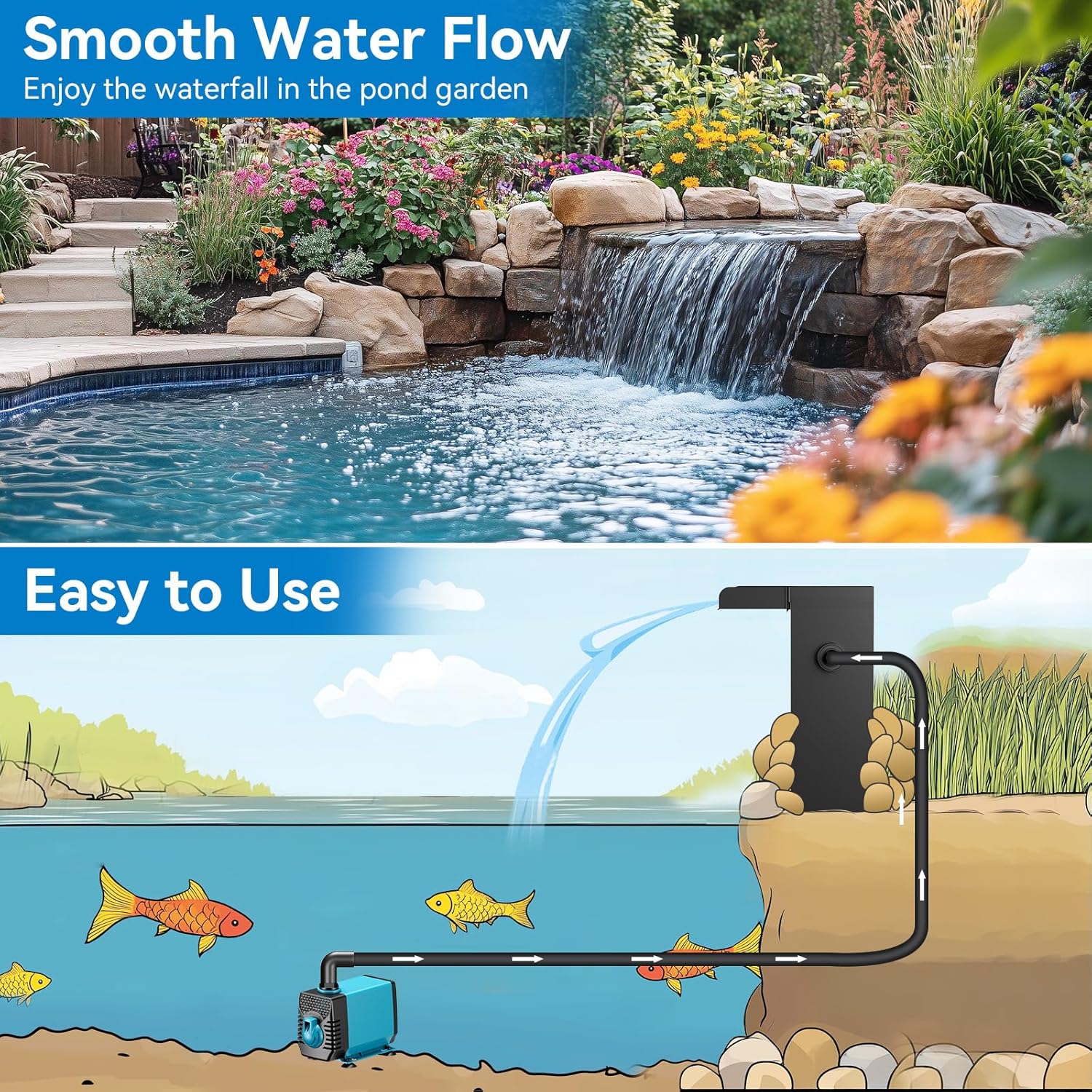 40W 660GPH Electric Waterfall Pump Kit with 8"x13.4" Spillway