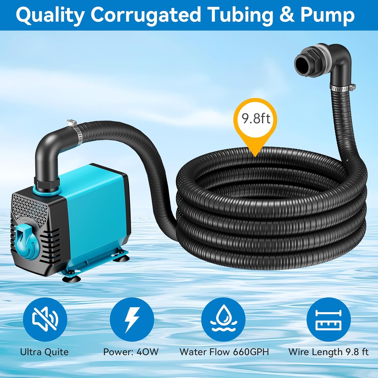 40W 660GPH Electric Waterfall Pump Kit with 8"x13.4" Spillway