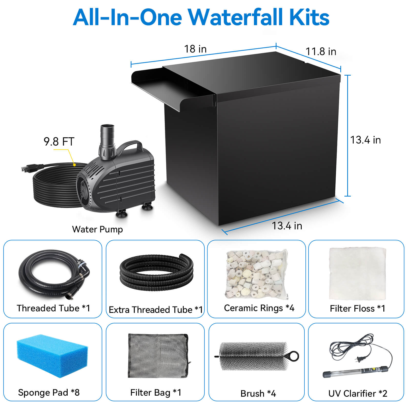 6′ x 6′ Pond Pro Kit | 5-in-1 Filter, Waterfall, Lights, Pond Liner & Underlayment