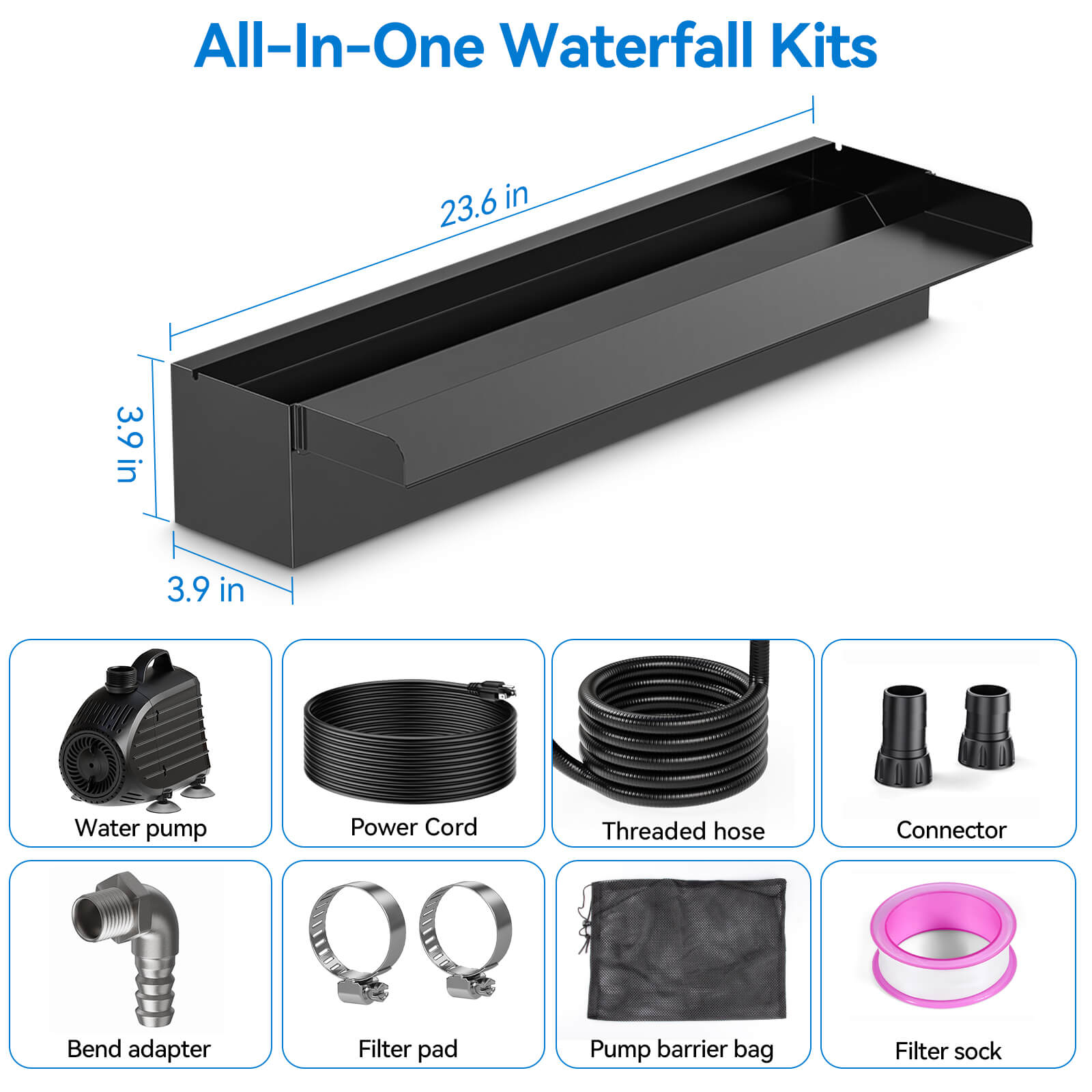 7′ x 7′ Pond Starter Kit | 5-in-1 Filter, Waterfall, Lights, Pond Liner & Underlayment