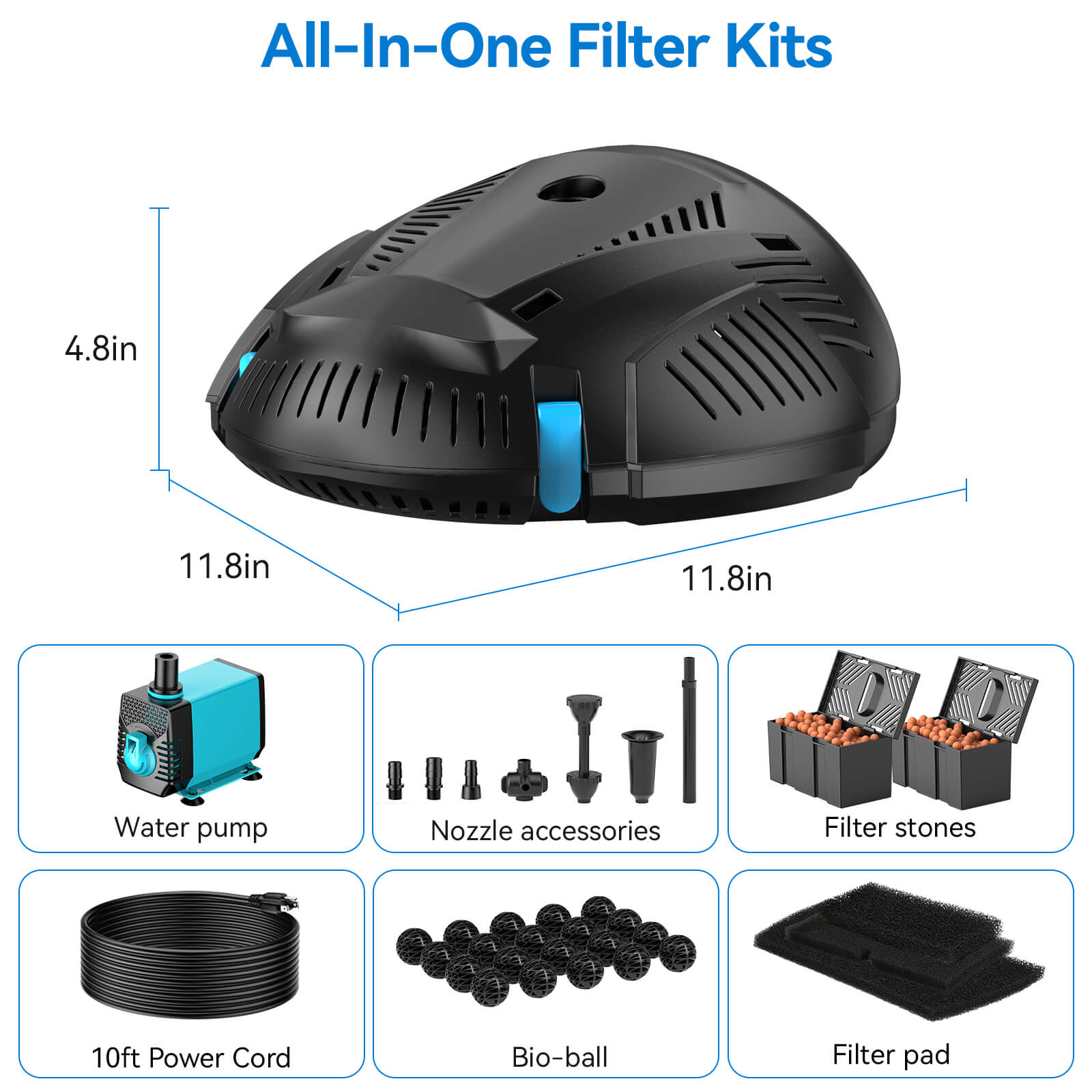 7′ x 7′ Pond Starter Kit | 5-in-1 Filter, Waterfall, Lights, Pond Liner & Underlayment