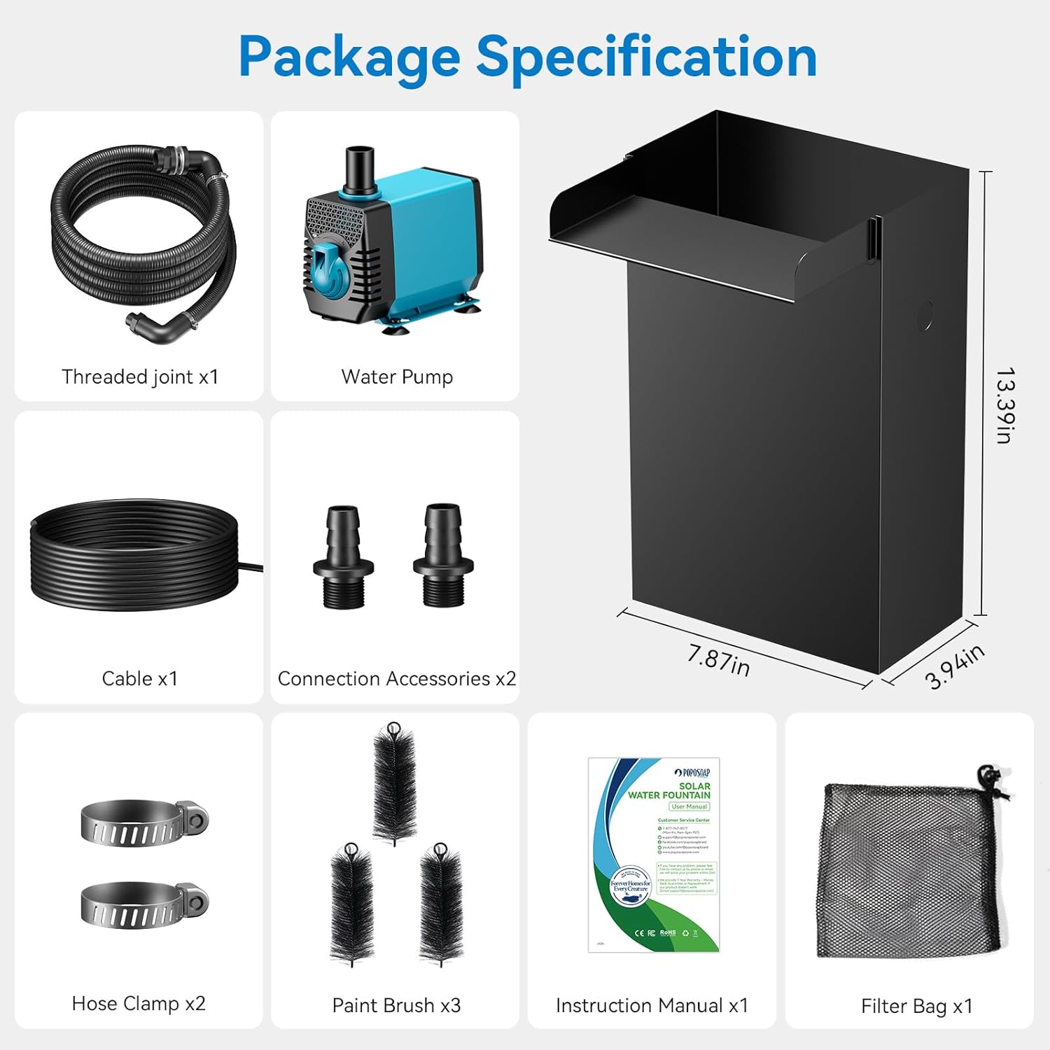 40W 660GPH Electric Waterfall Pump Kit with 8"x13.4" Spillway