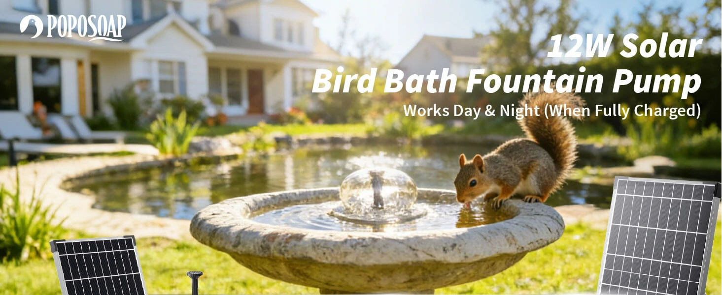 12W Solar Bird Bath Fountain Pump with Battery Backup for Bird Bath, Water Feature