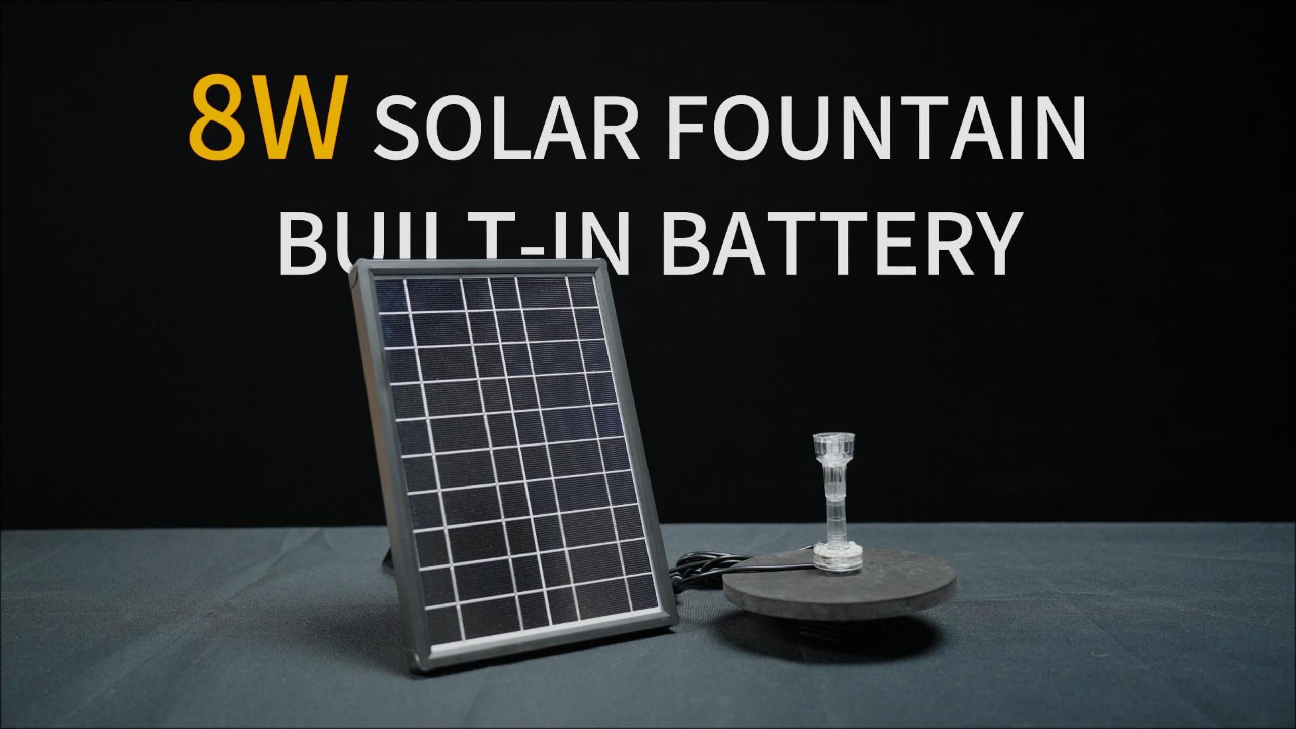8W Solar Fountain Built-In Battery and Light Installation
