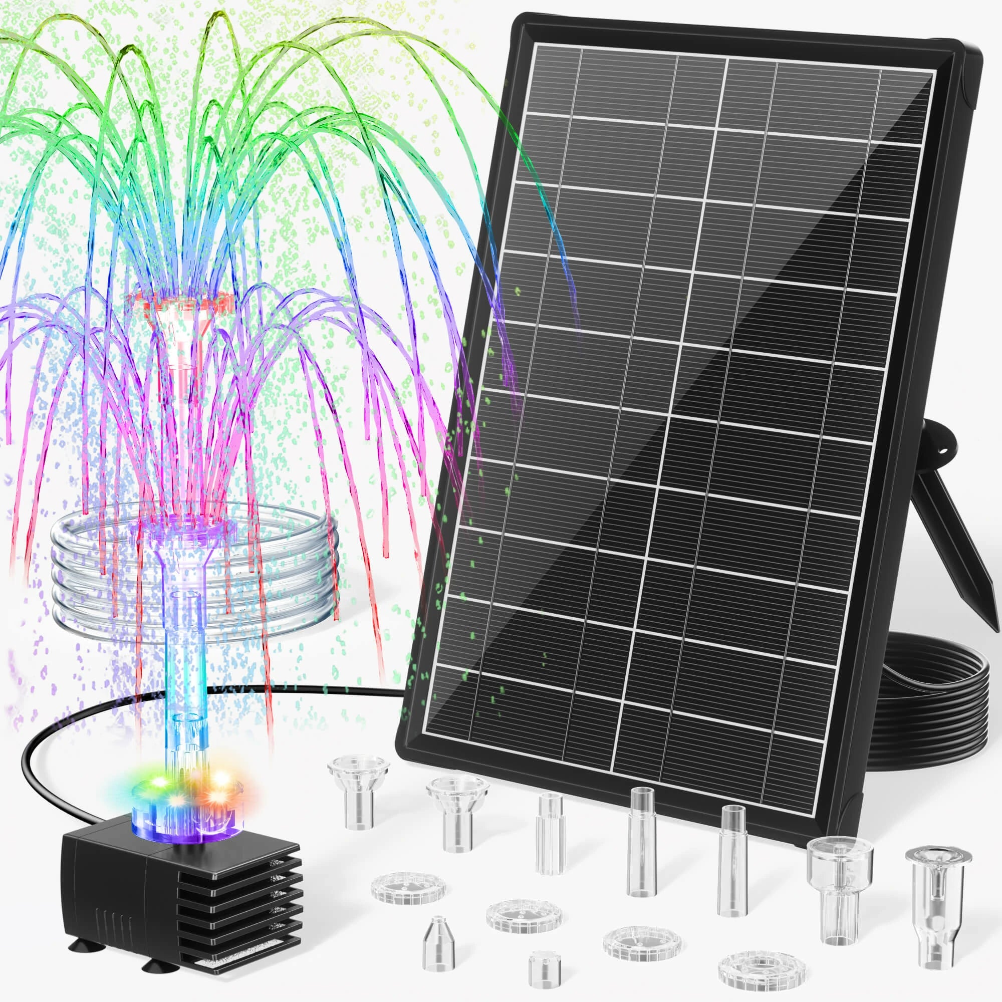 8W Solar Water Fountain Pump with Battery & Light