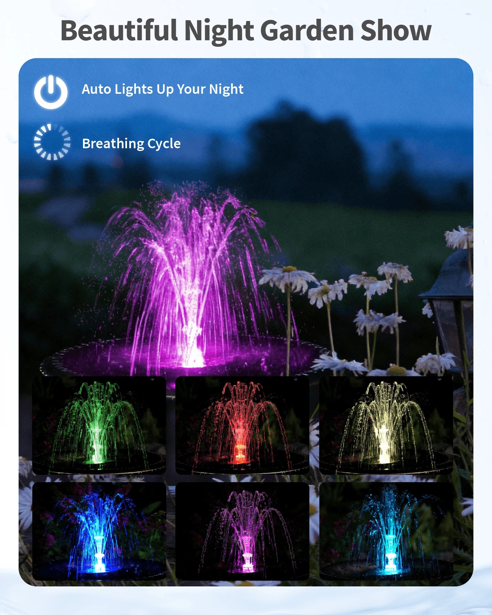 8W Solar Water Fountain Pump with Battery & Light