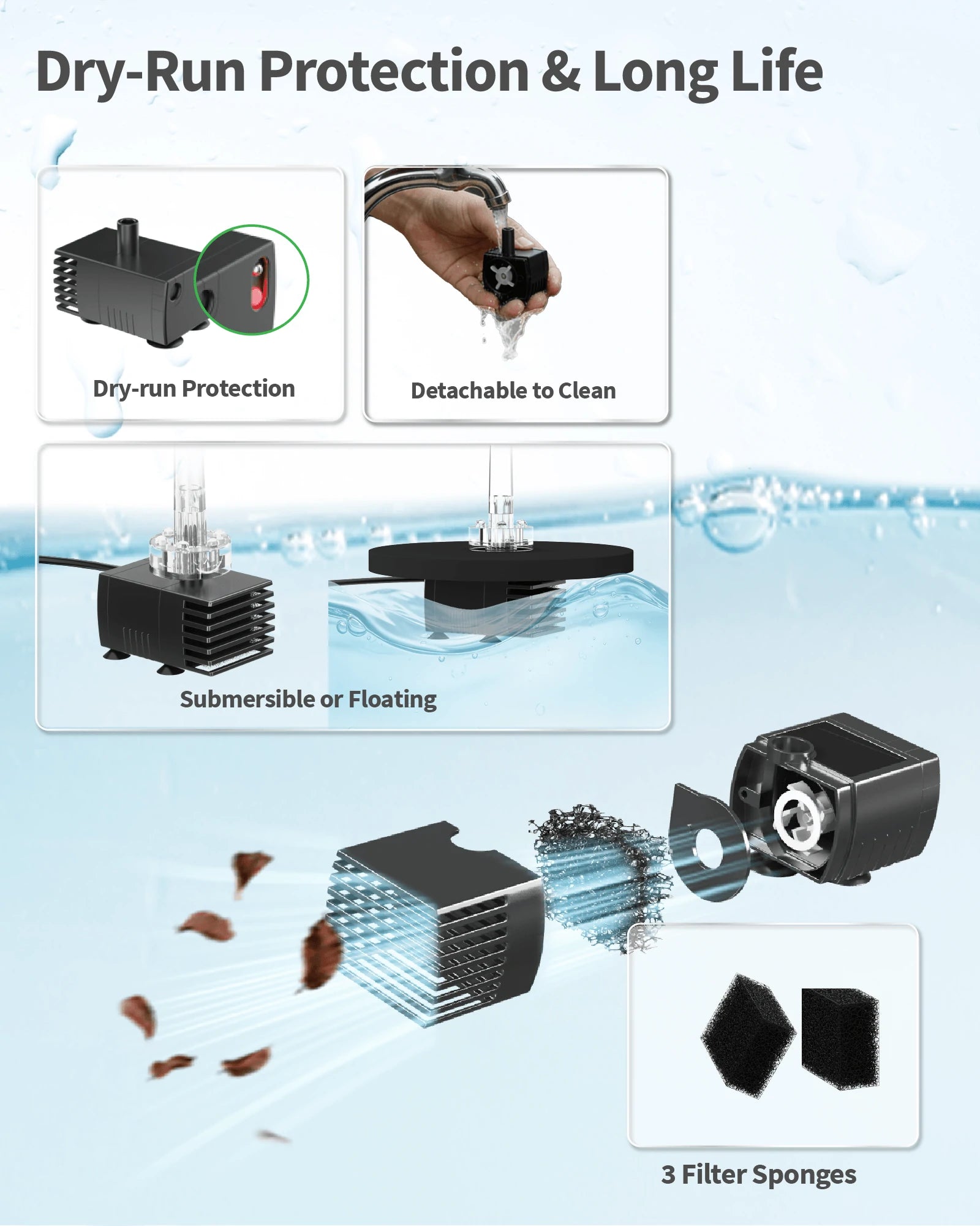 8W Solar Water Fountain Pump with Battery & Light