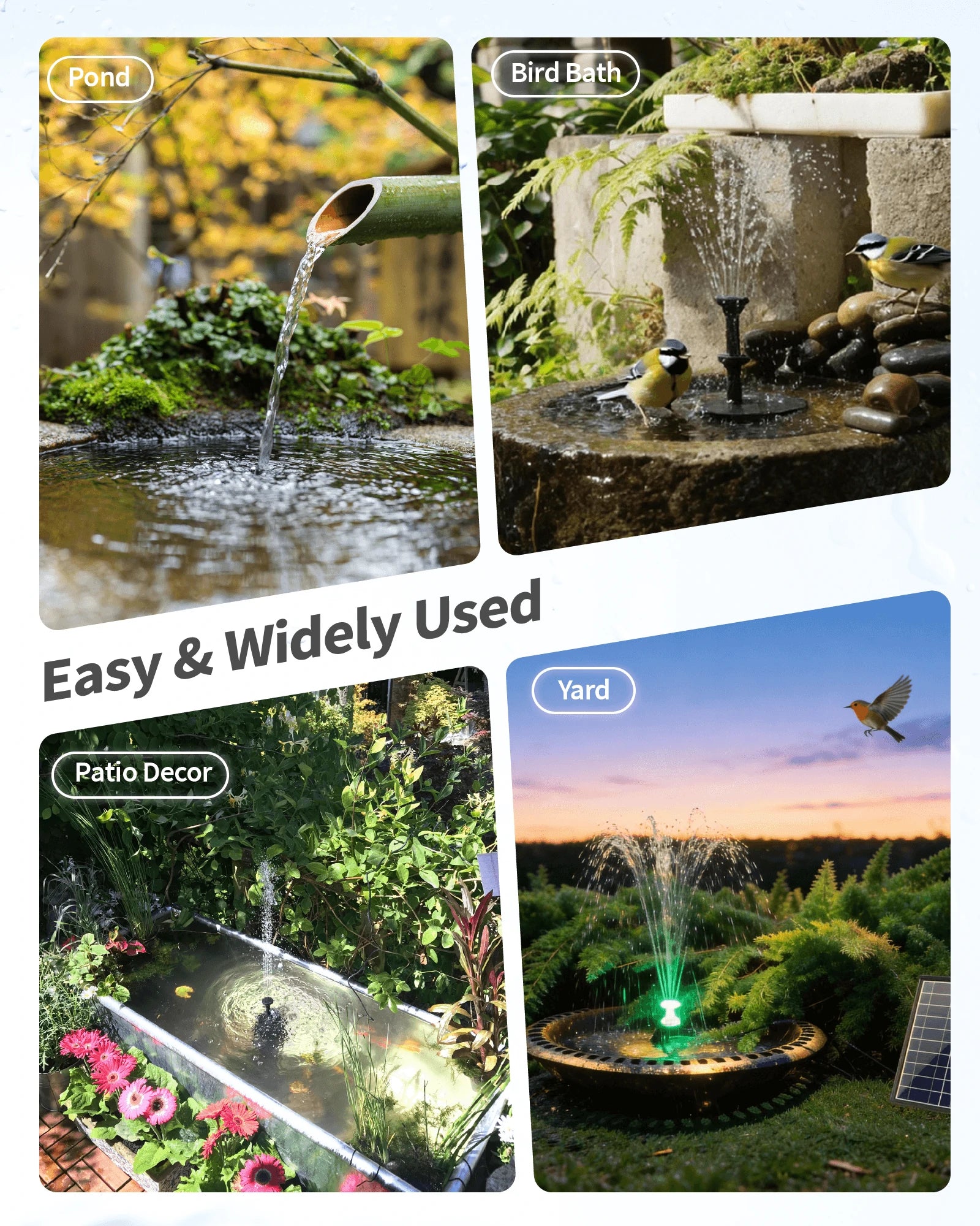 8W Solar Water Fountain Pump with Battery & Light