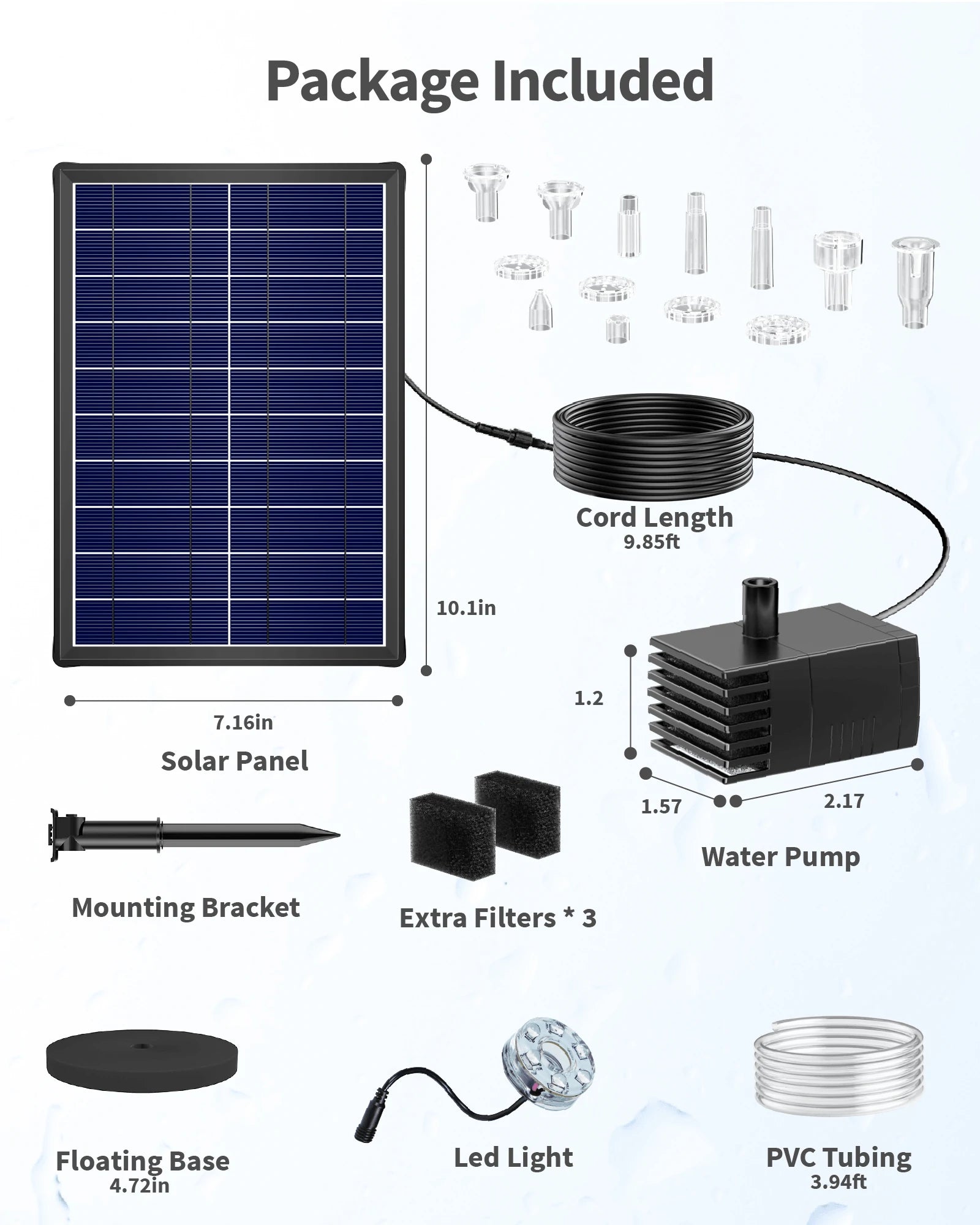 8W Solar Water Fountain Pump with Battery & Light