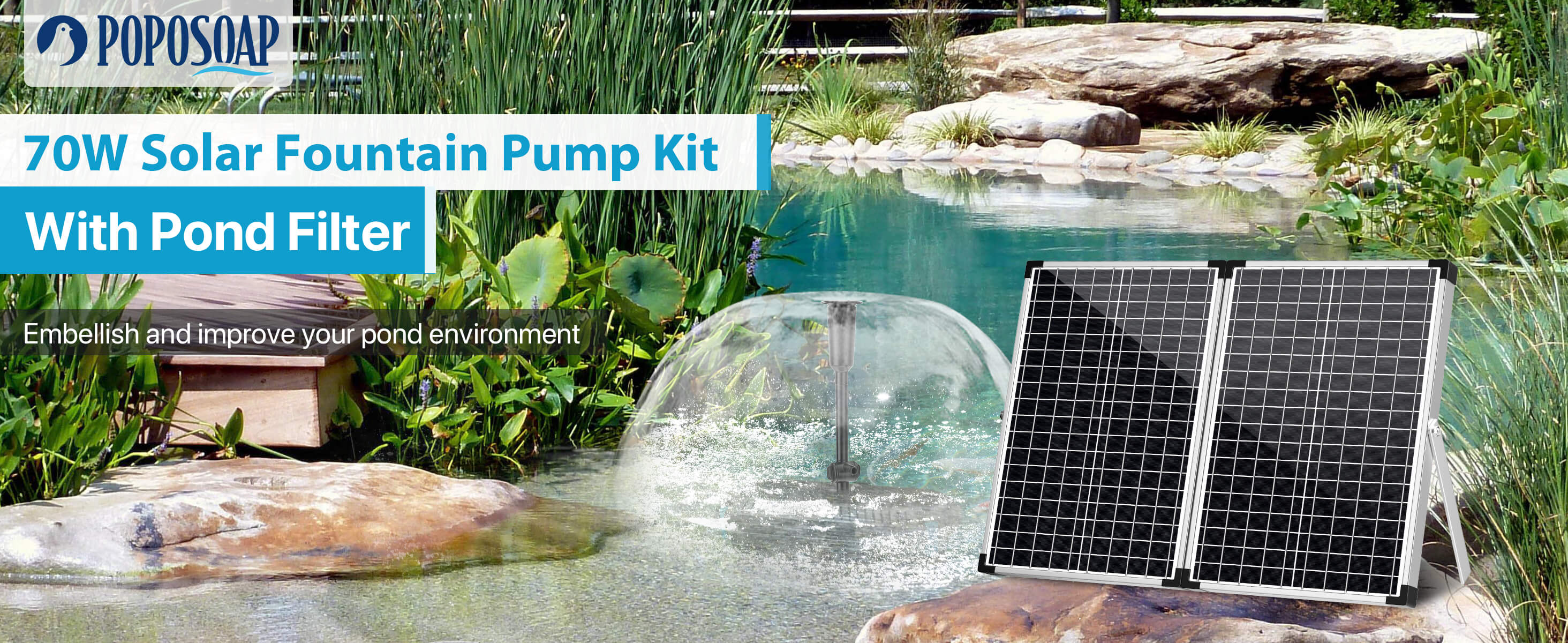 70W Solar Fountain Pump Kit with Pond Filter