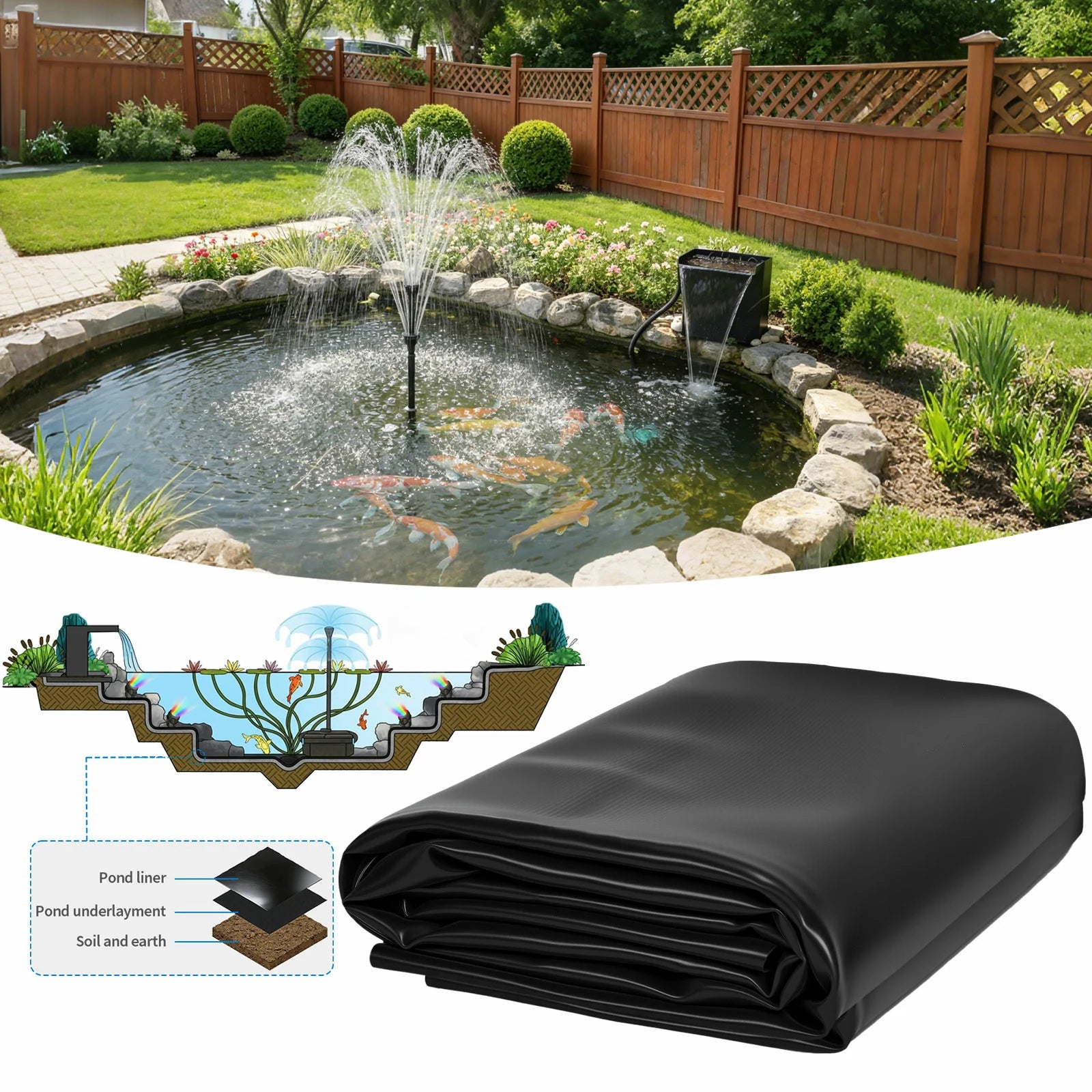 Bâche de bassin EPDM 9,2 pi x 9,2 pi, 45 mil