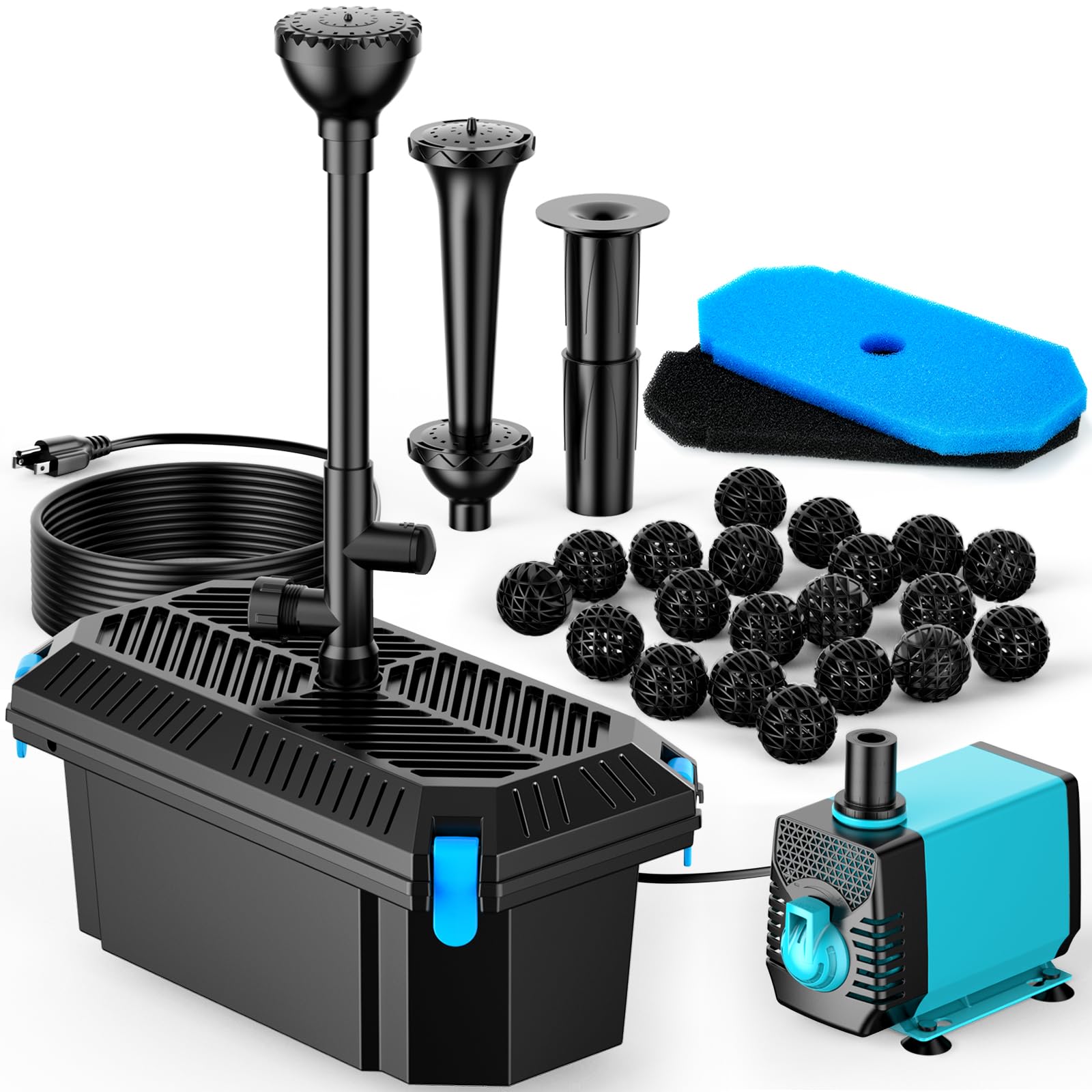 4′ x 4′ Teich-Dekorationsset | 3-in-1 Filter, Wasserfall & Beleuchtung