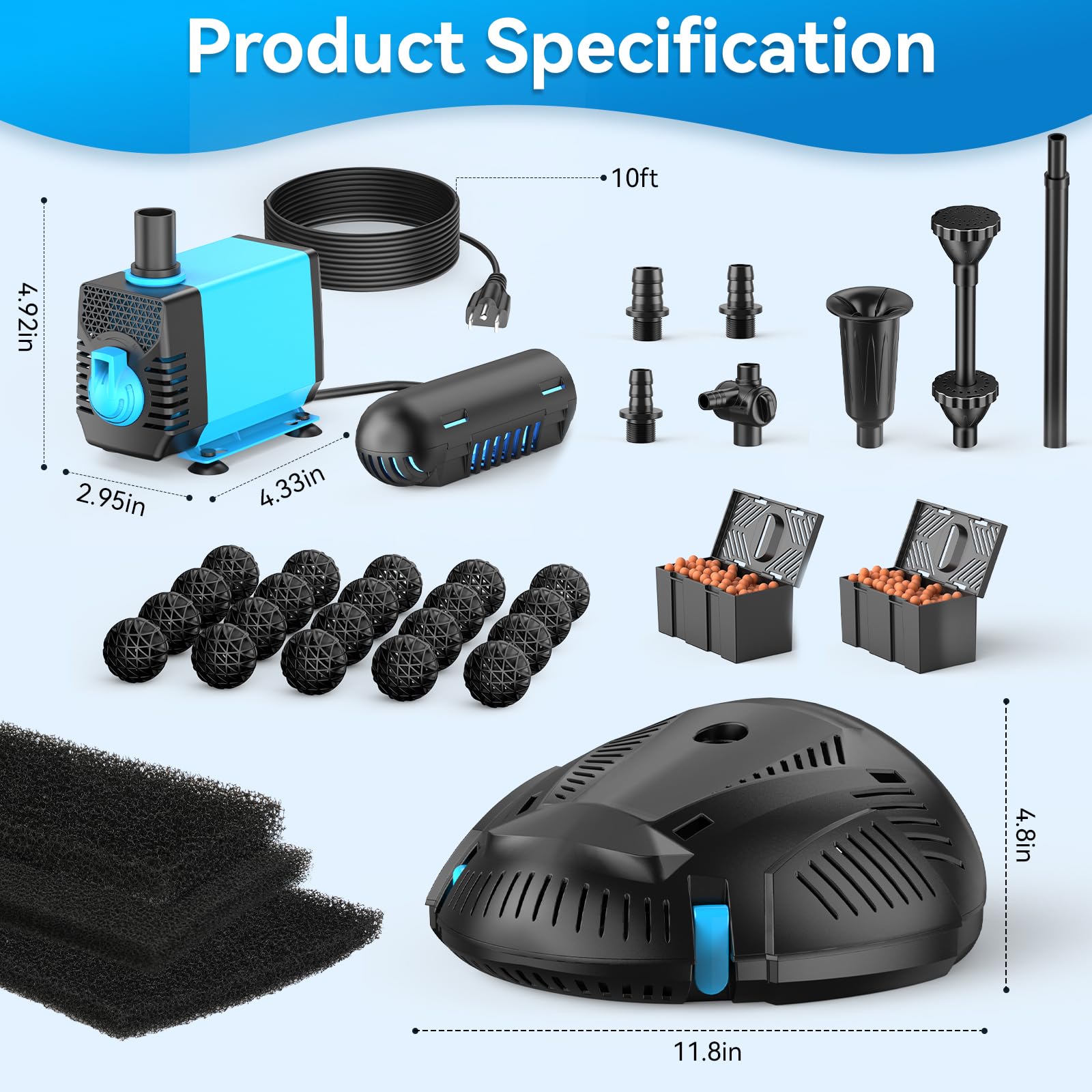1,5 x 1,5 m Teich-Dekorationsset | 3-in-1-Filter, Wasserfall & Beleuchtung