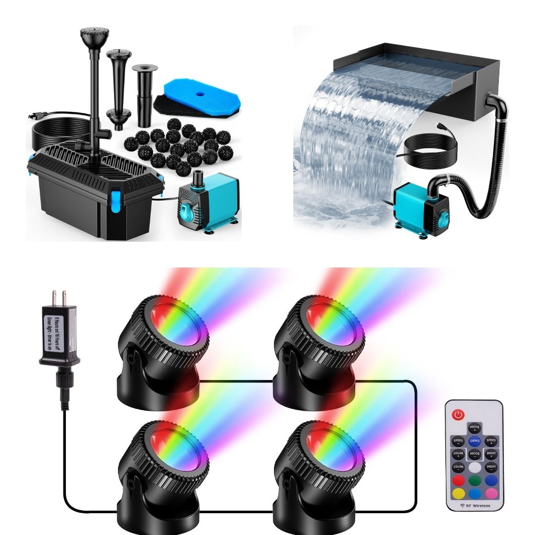 4′ x 4′ Teich-Dekorationsset | 3-in-1 Filter, Wasserfall & Beleuchtung