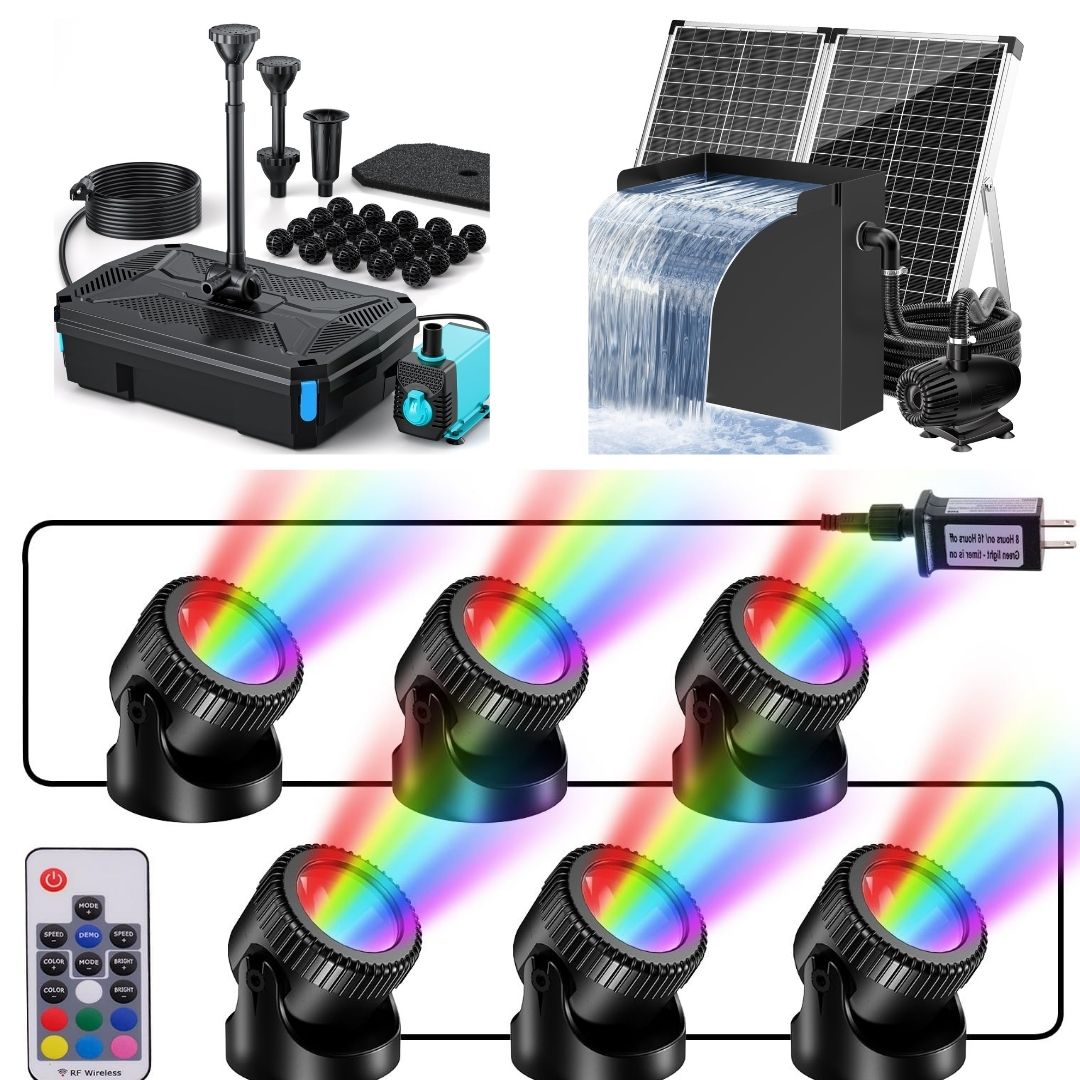 1,8 x 1,8 m Teich-Dekorationsset | 3-in-1-Filter, Wasserfall & Beleuchtung