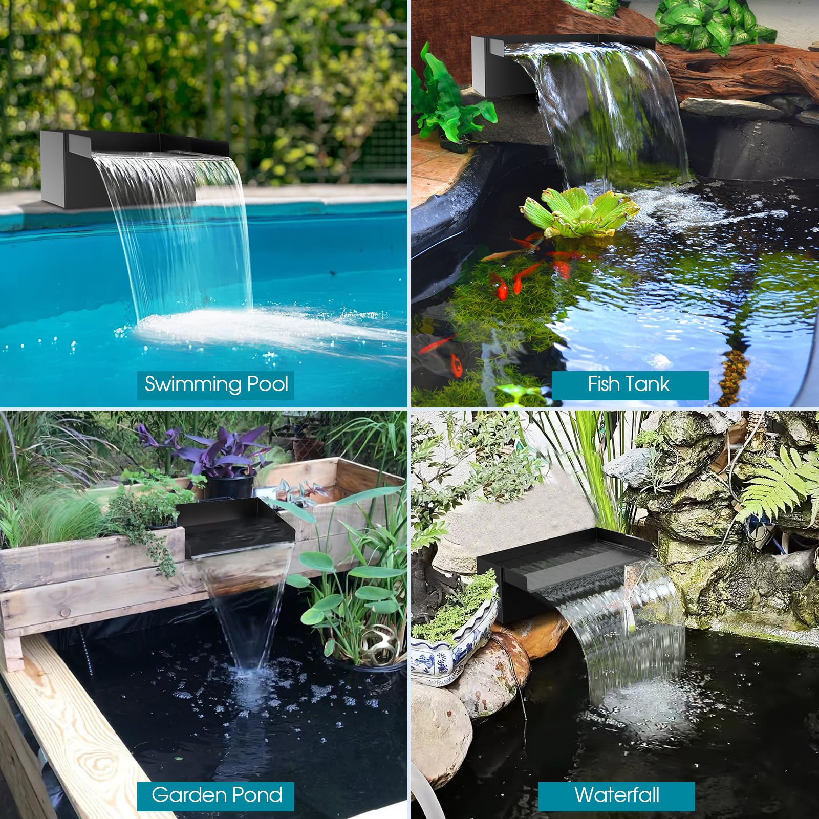 4′ x 4′ Teich-Dekorationsset | 3-in-1 Filter, Wasserfall & Beleuchtung
