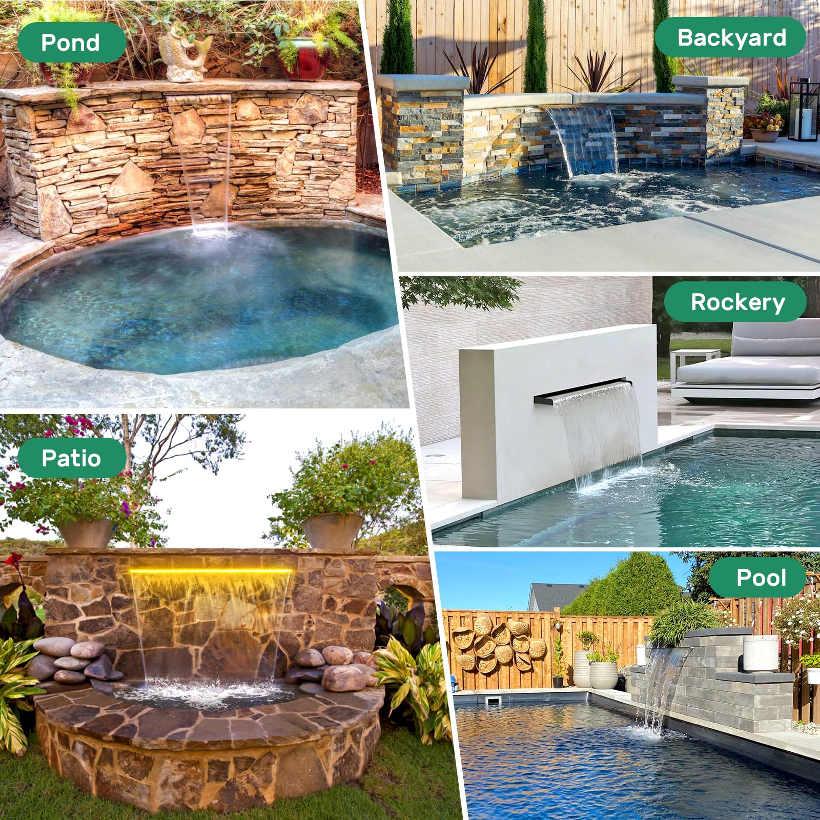 1,5 x 1,5 m Teich-Dekorationsset | 3-in-1-Filter, Wasserfall & Beleuchtung