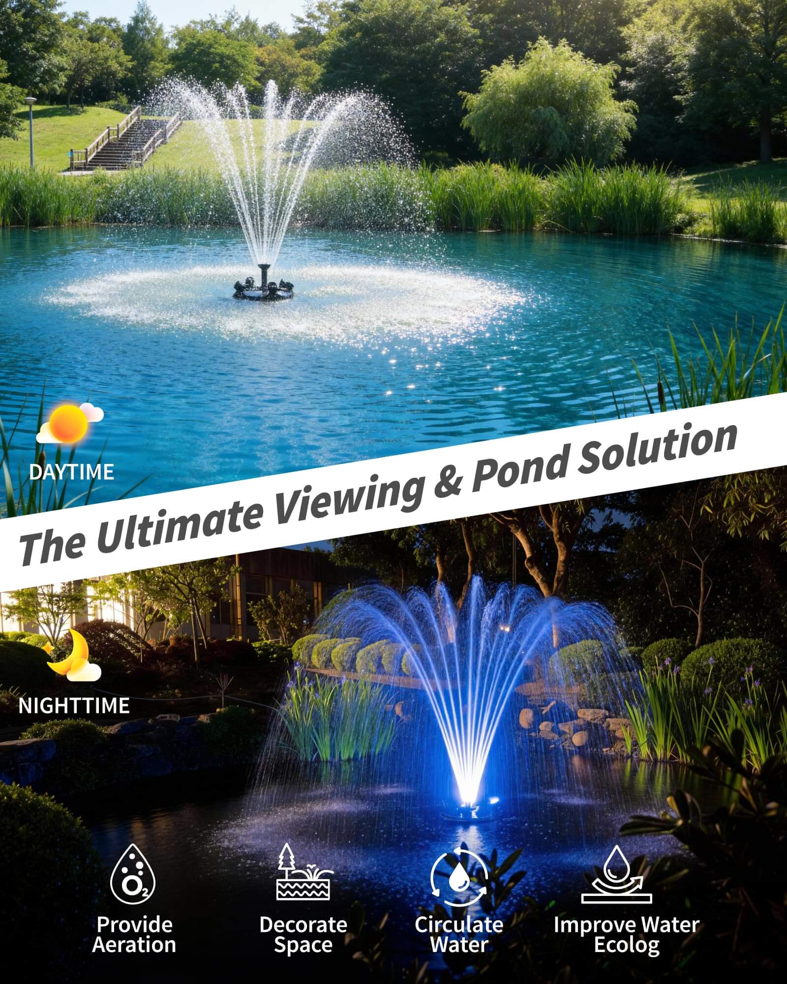 65W 1600GPH Floating Fountain with LED Light