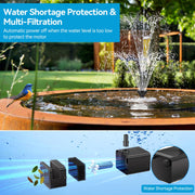8W 80GPH Floating Solar Water Fountain Pump with 3000mAh Battery