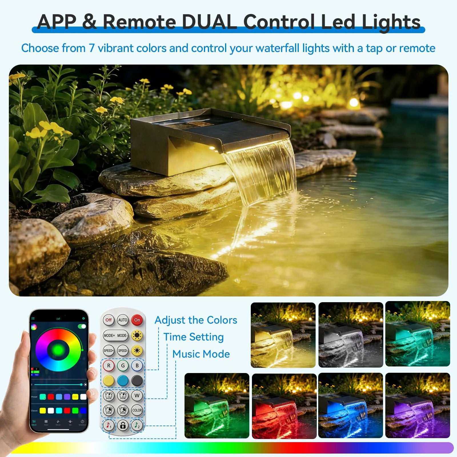 40W 660GPH Waterfall Pump Kit with 12" Spillway & Pond Filter (LED)