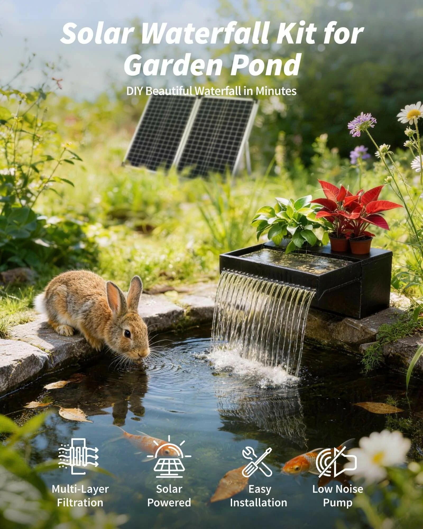 P5703S 70W Solar Pond Waterfall Spillway with Fountain Pump