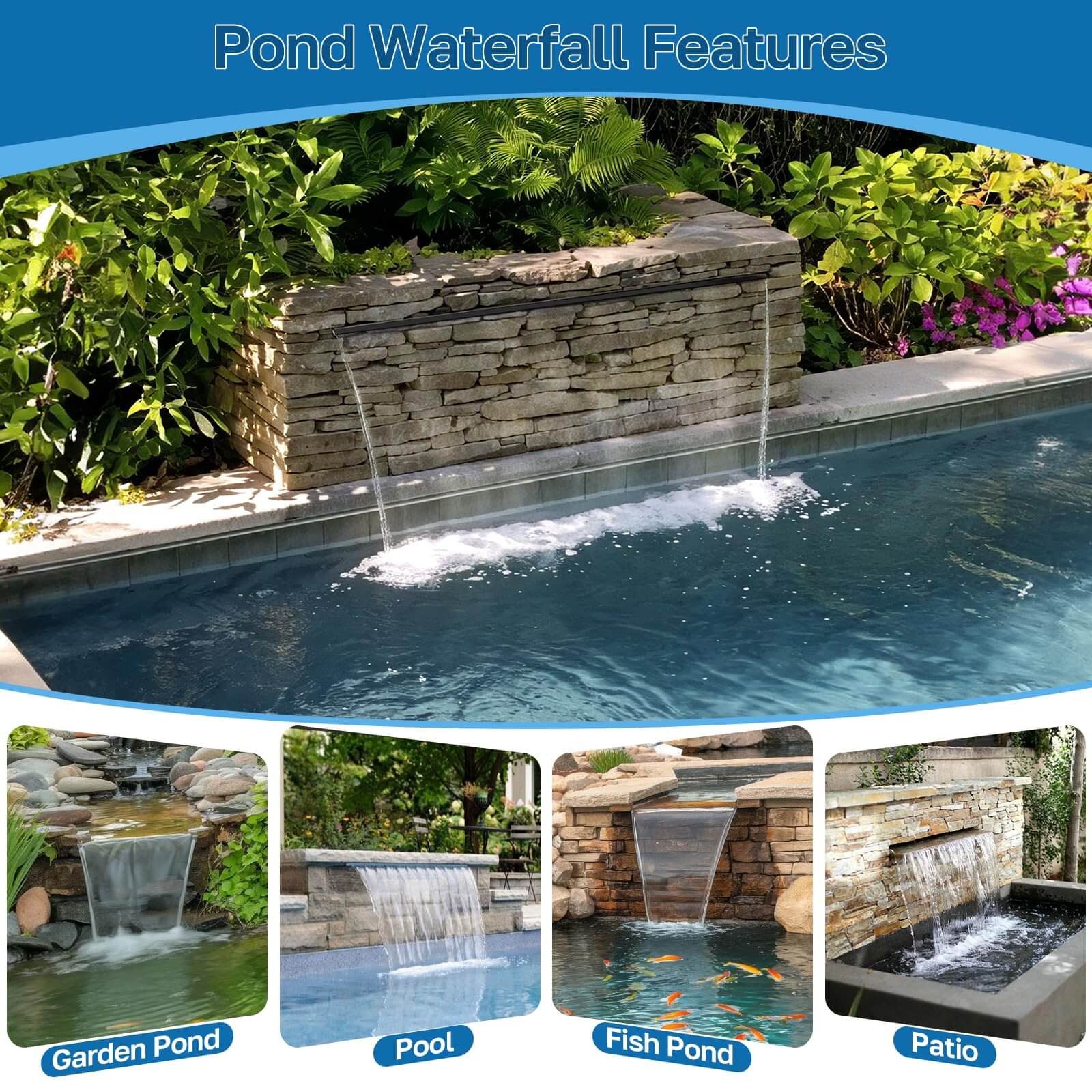 1200 gph submersible pump,backyard waterfall kits,outdoor waterfall kit