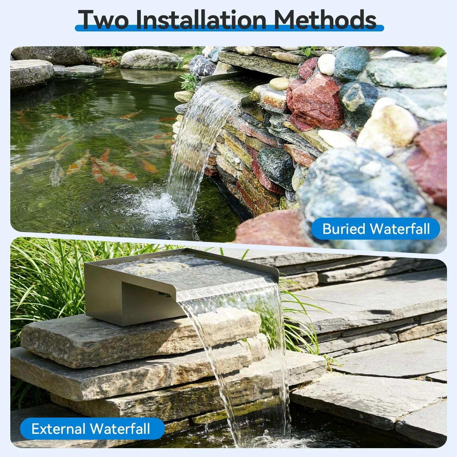 40W 660GPH Waterfall Pump Kit with 12" Spillway & Pond Filter