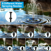 8W 80GPH Floating Solar Water Fountain Pump with 3000mAh Battery