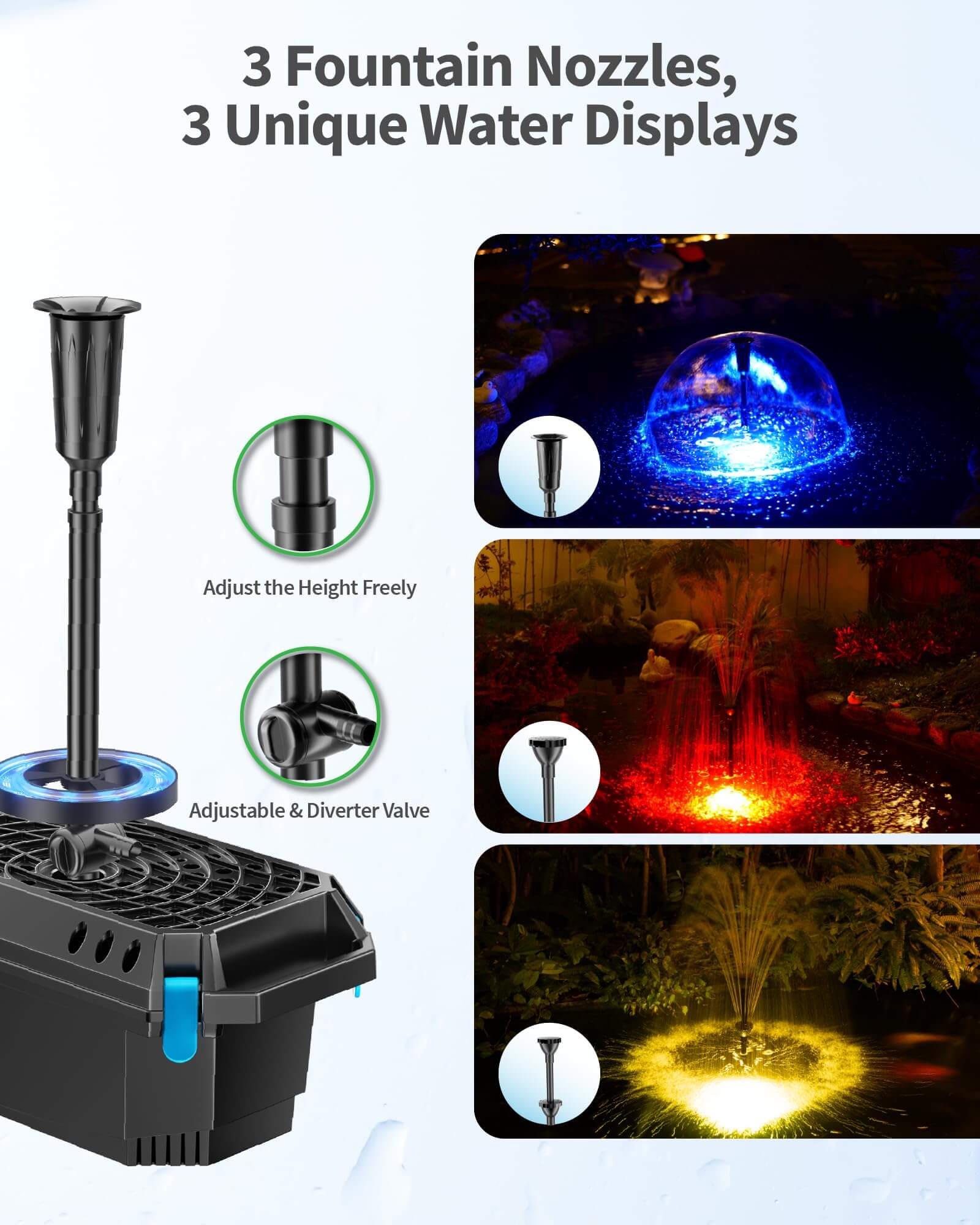 P2360D 40W 660GPH AC Pond Filter Fountain with Light