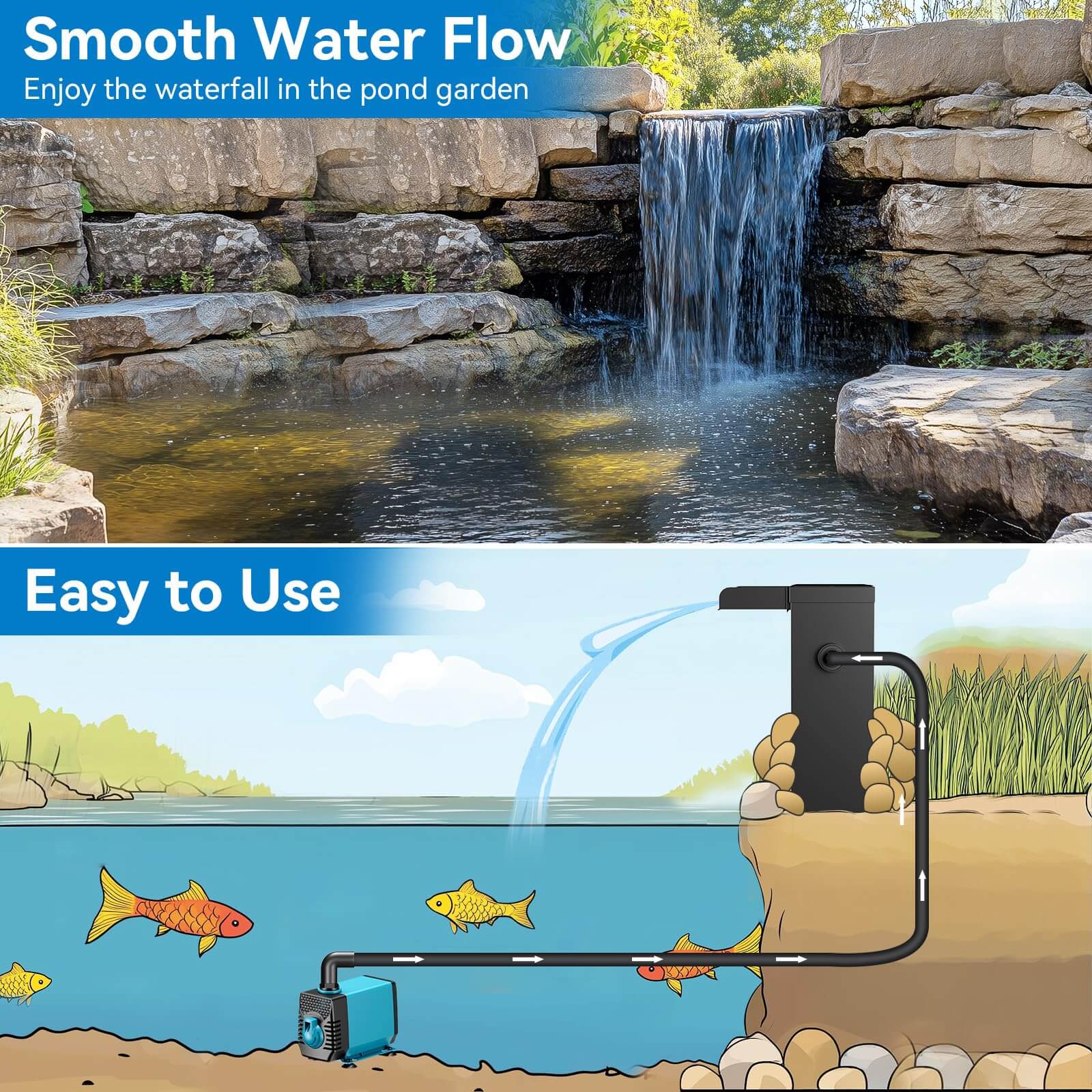 40W 660GPH Electric Waterfall Pump Kit with 8"x13.4" Spillway (LED)
