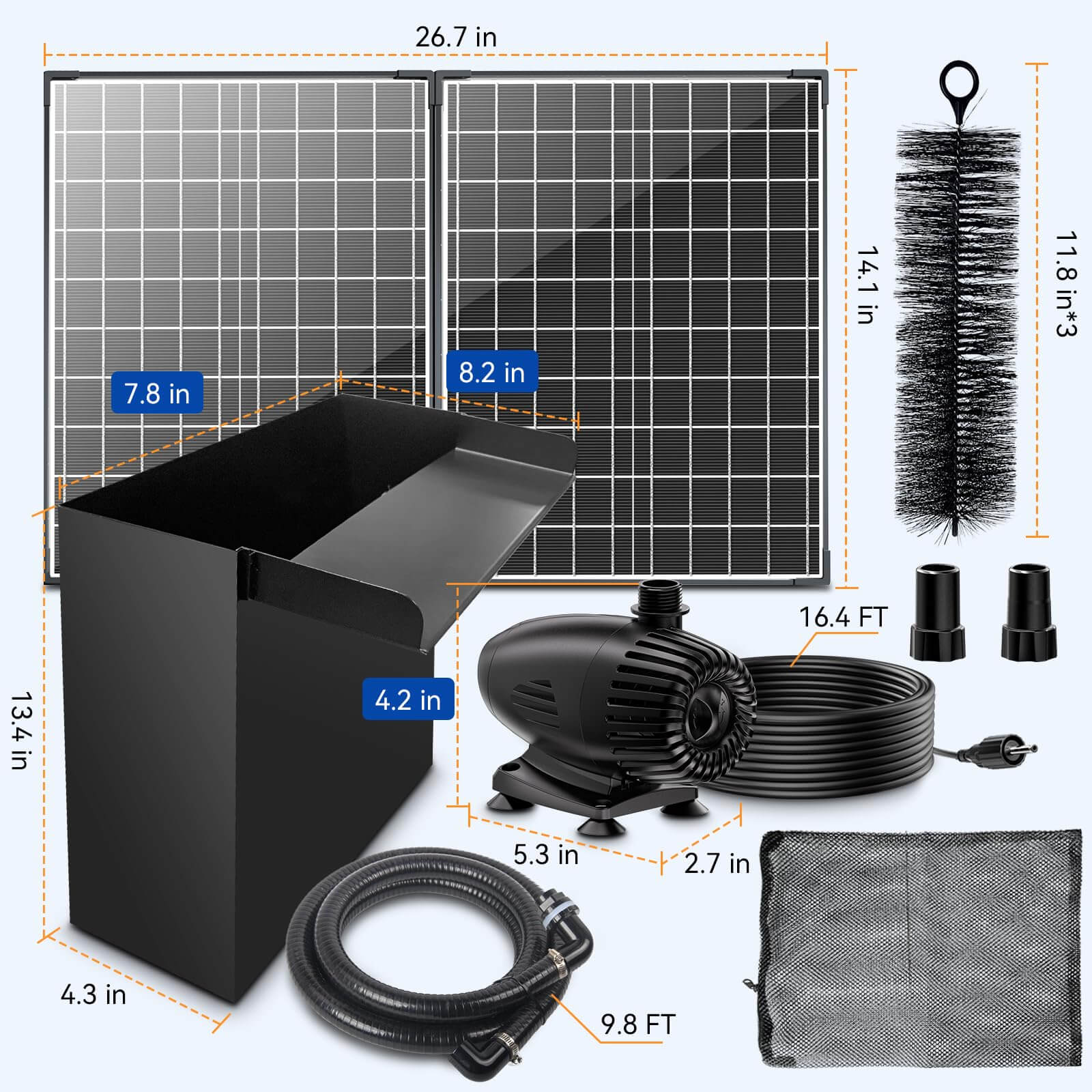 55W 580GPH Solar Waterfall Pump Kit with 8"x13.4" Spillway