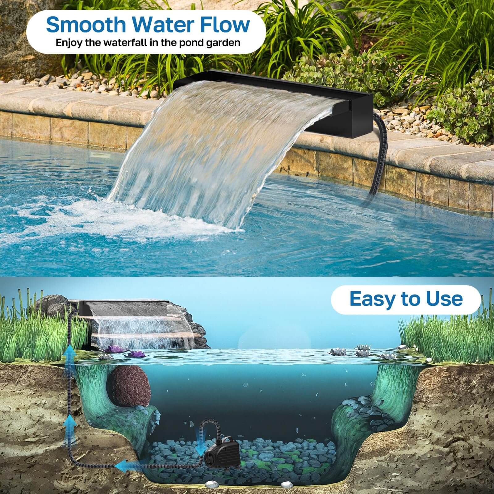 1200 gph submersible pump,backyard waterfall kits,outdoor waterfall kit