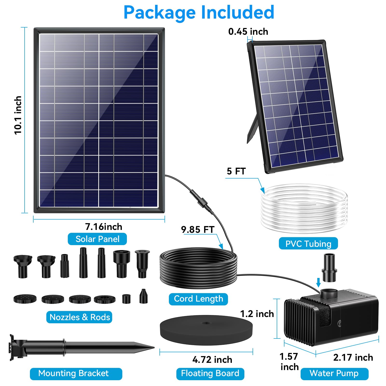8W 80GPH Solar Birdbath Fountain Pump with 3000mAh Battery