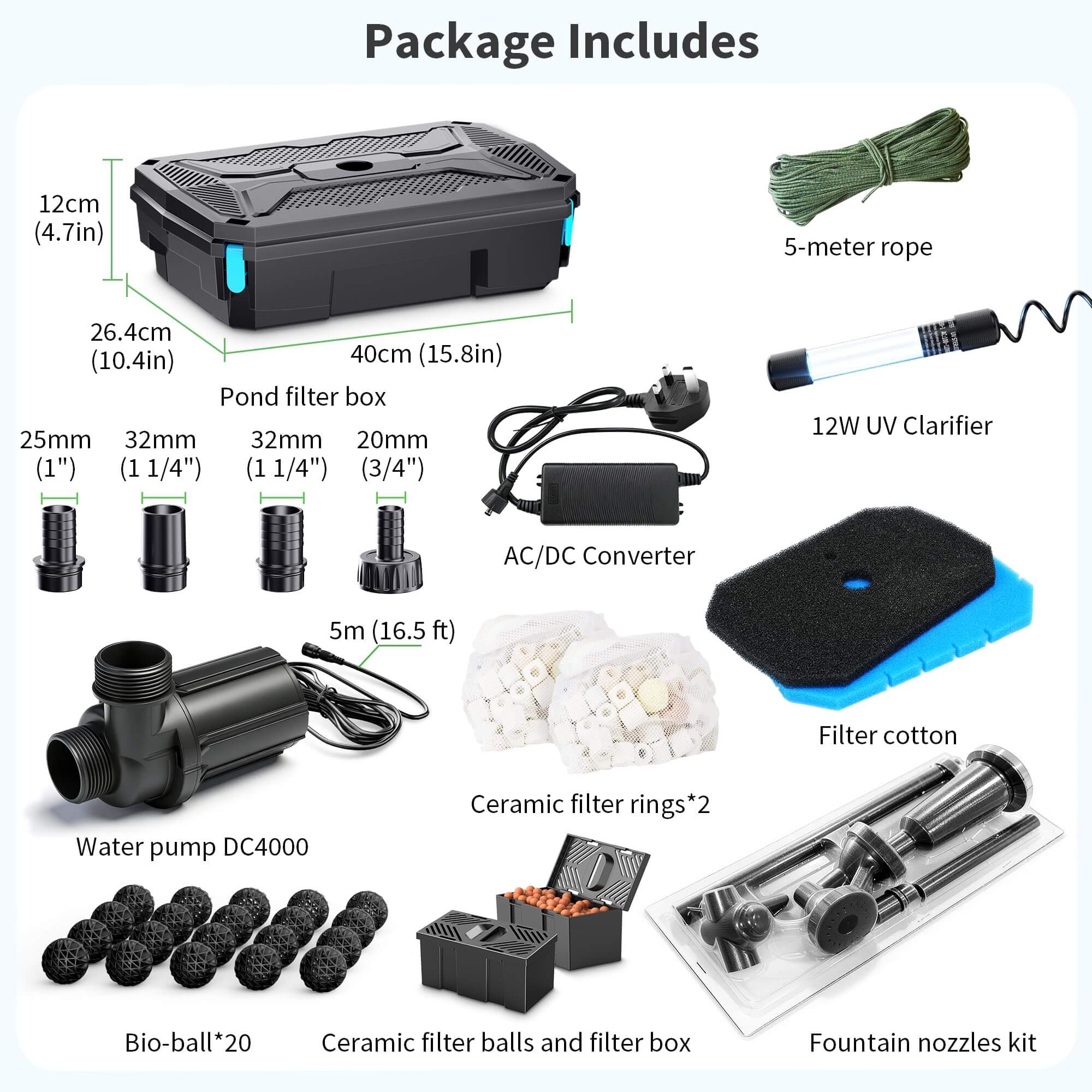 P2390 40W 660GPH AC Pond Filter Fountain with UV Light